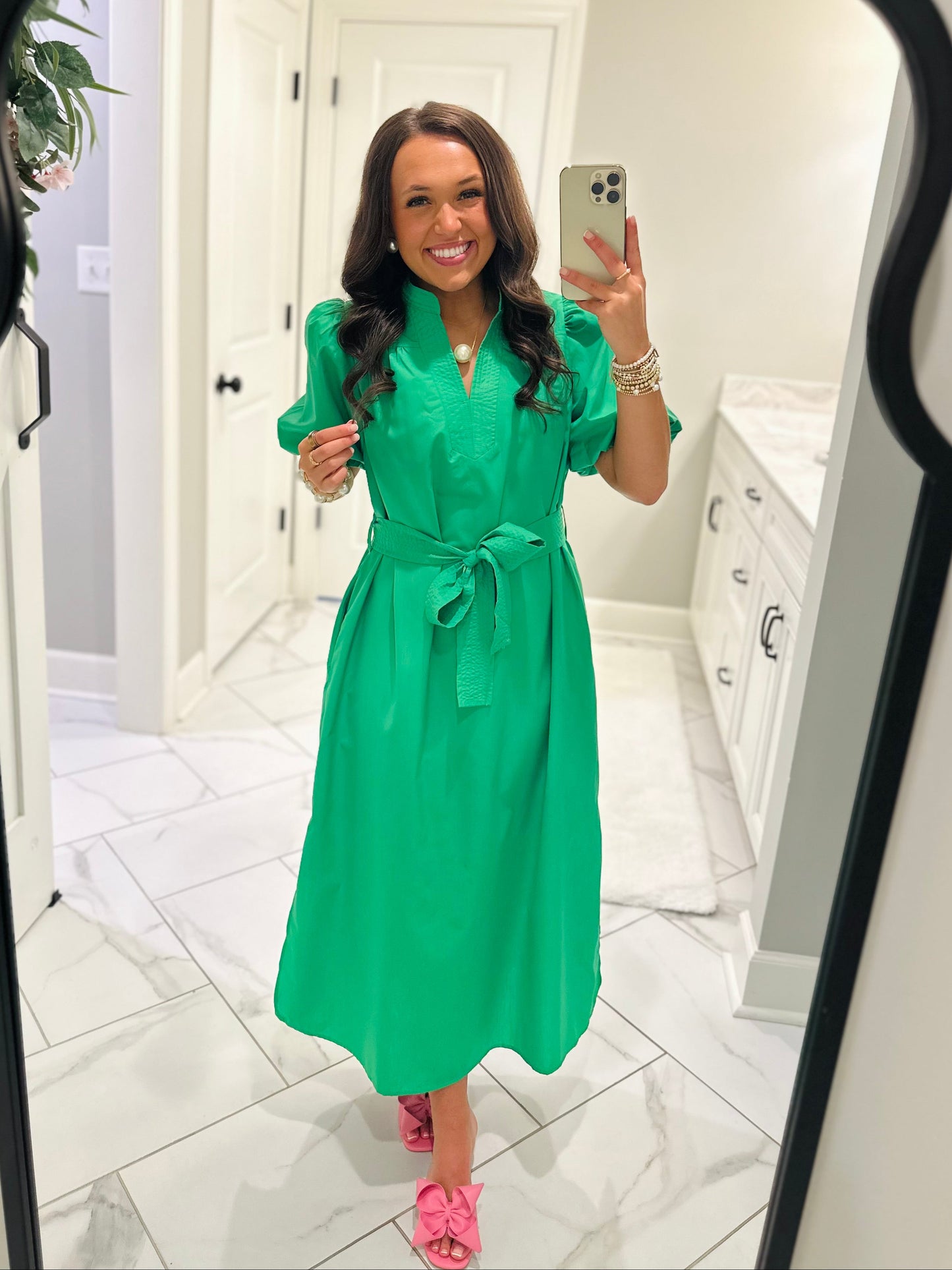 The Kaia Kelly Green Midi Dress