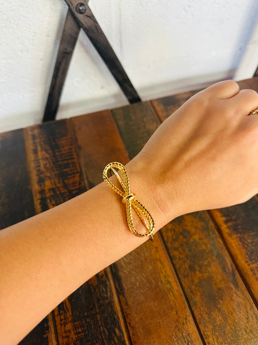 Gold Textured Bow Cuff Bracelet