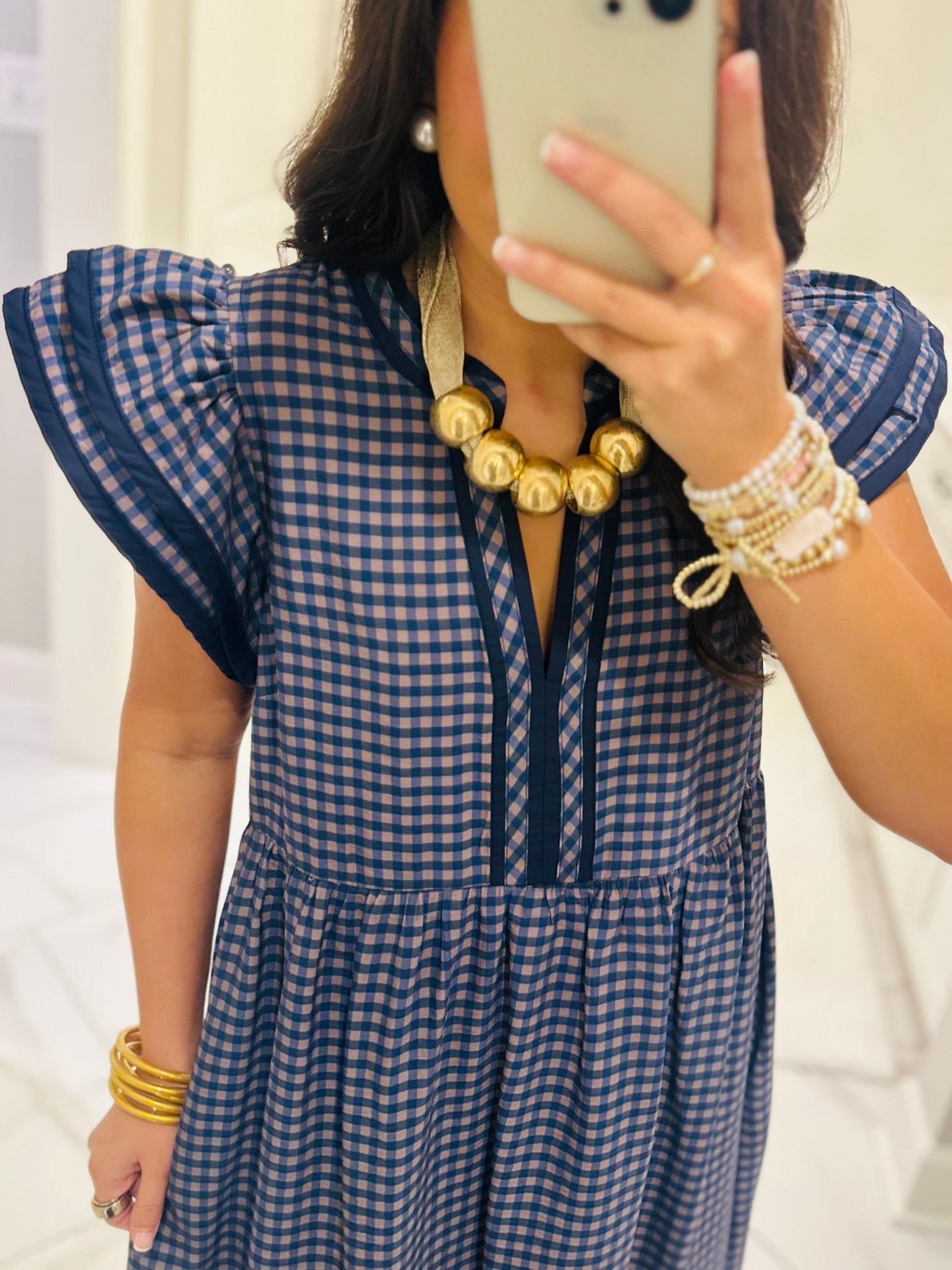 The Morganne Navy Gingham Midi Dress
