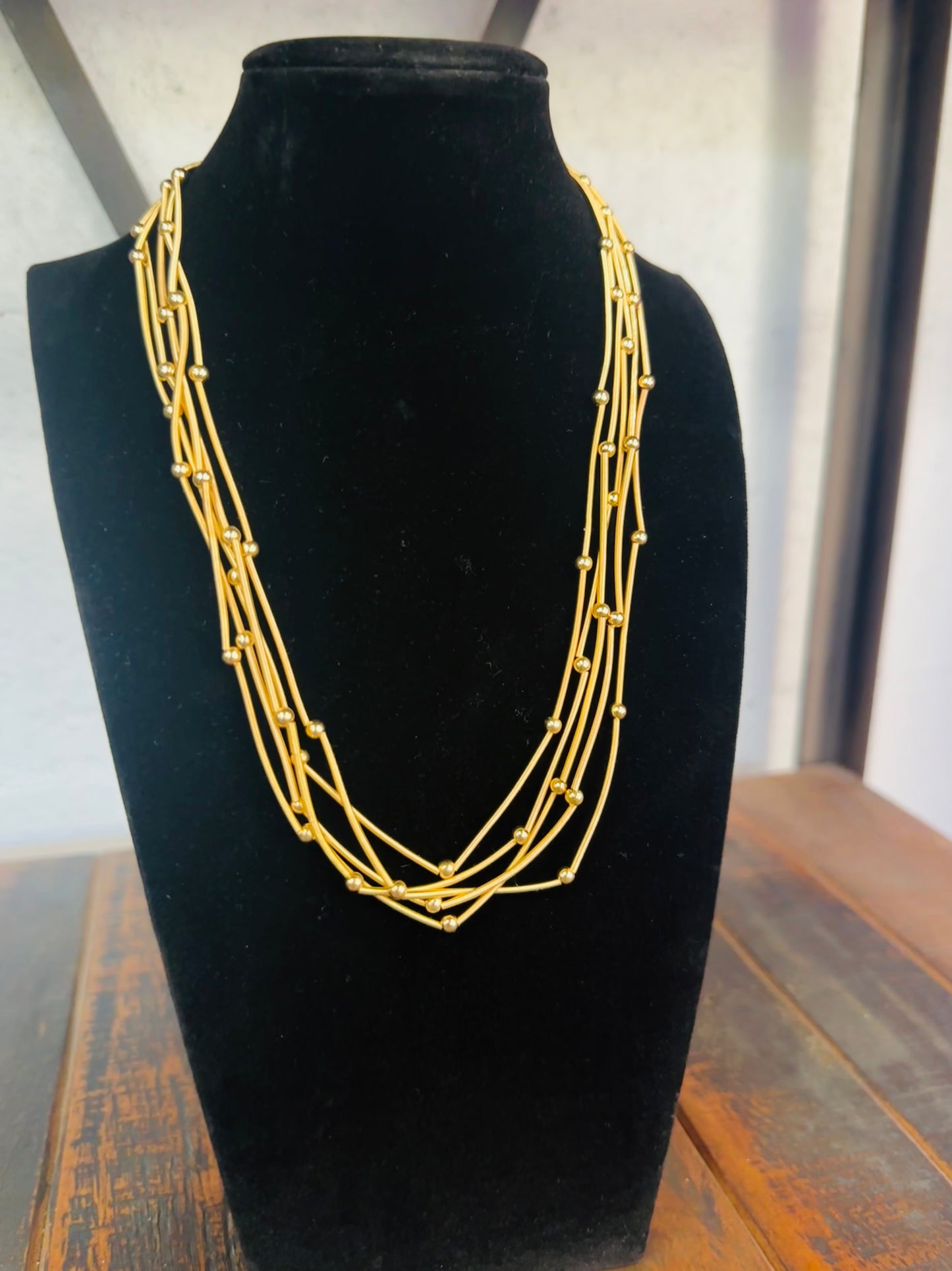 Gold 5 Strand Beaded Necklace