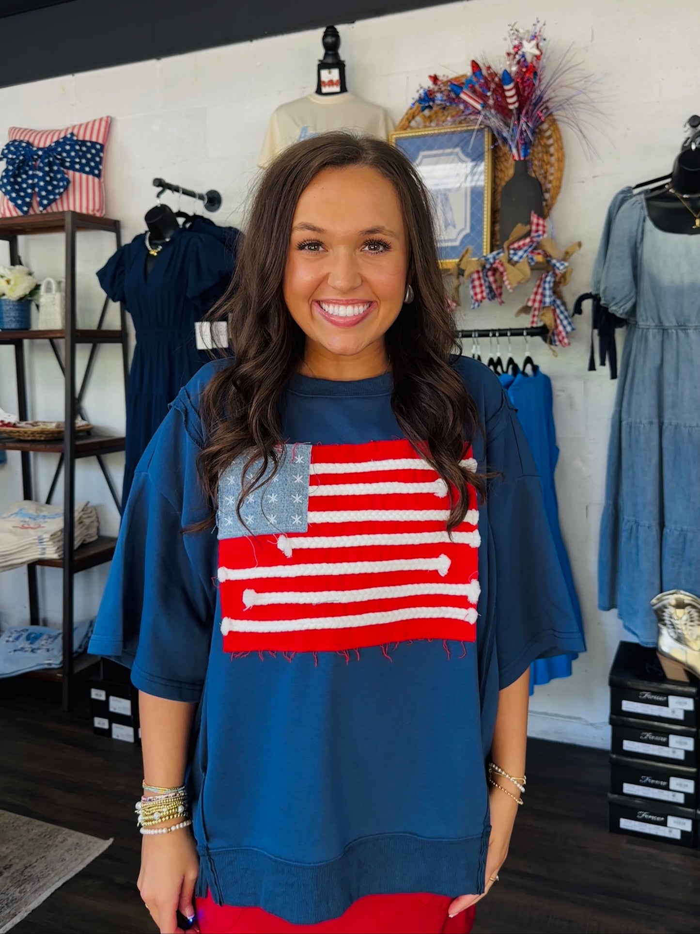 American Flag Patchwork Top