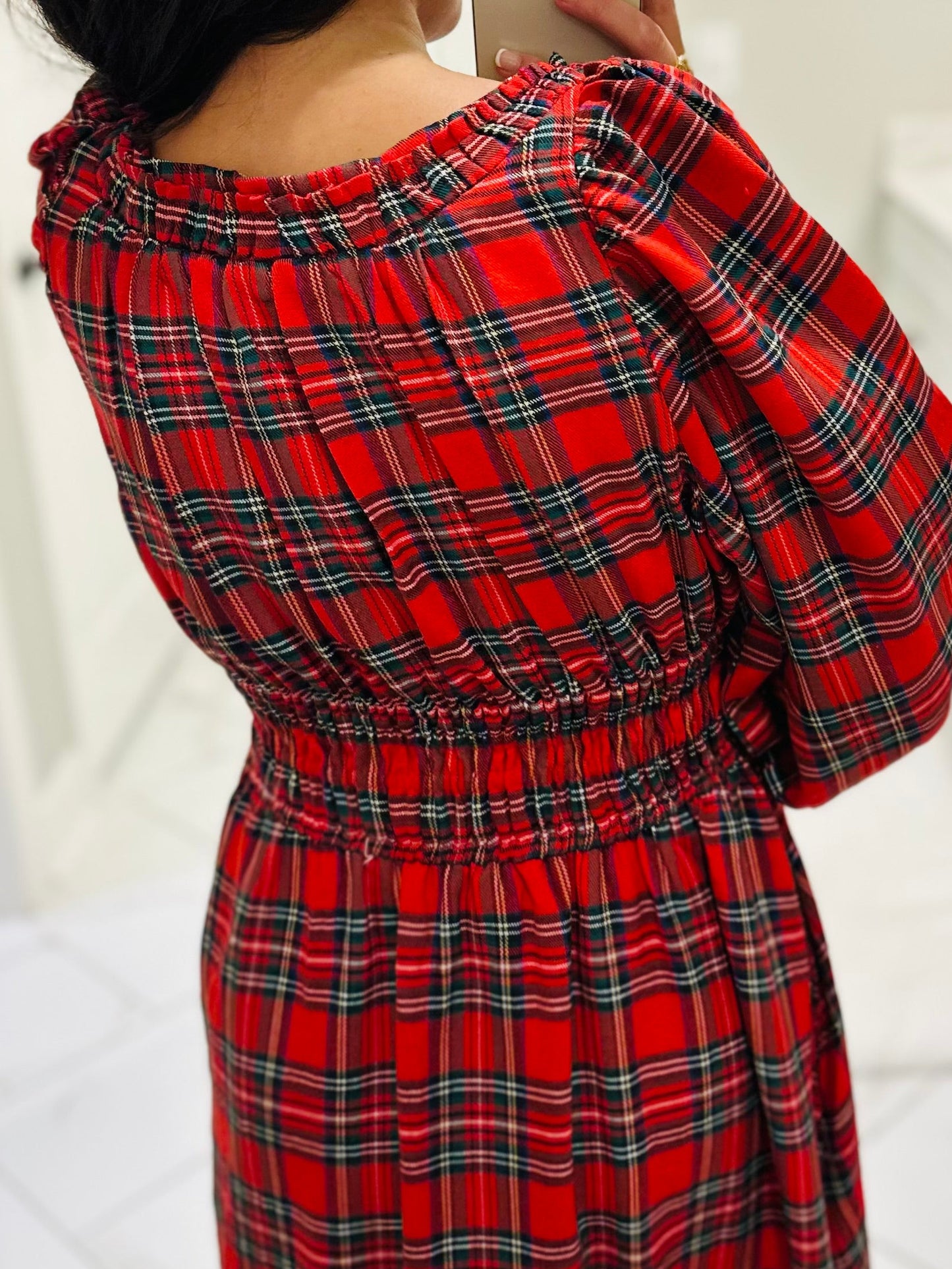 The Eve Red Holiday Plaid Bow Midi Dress
