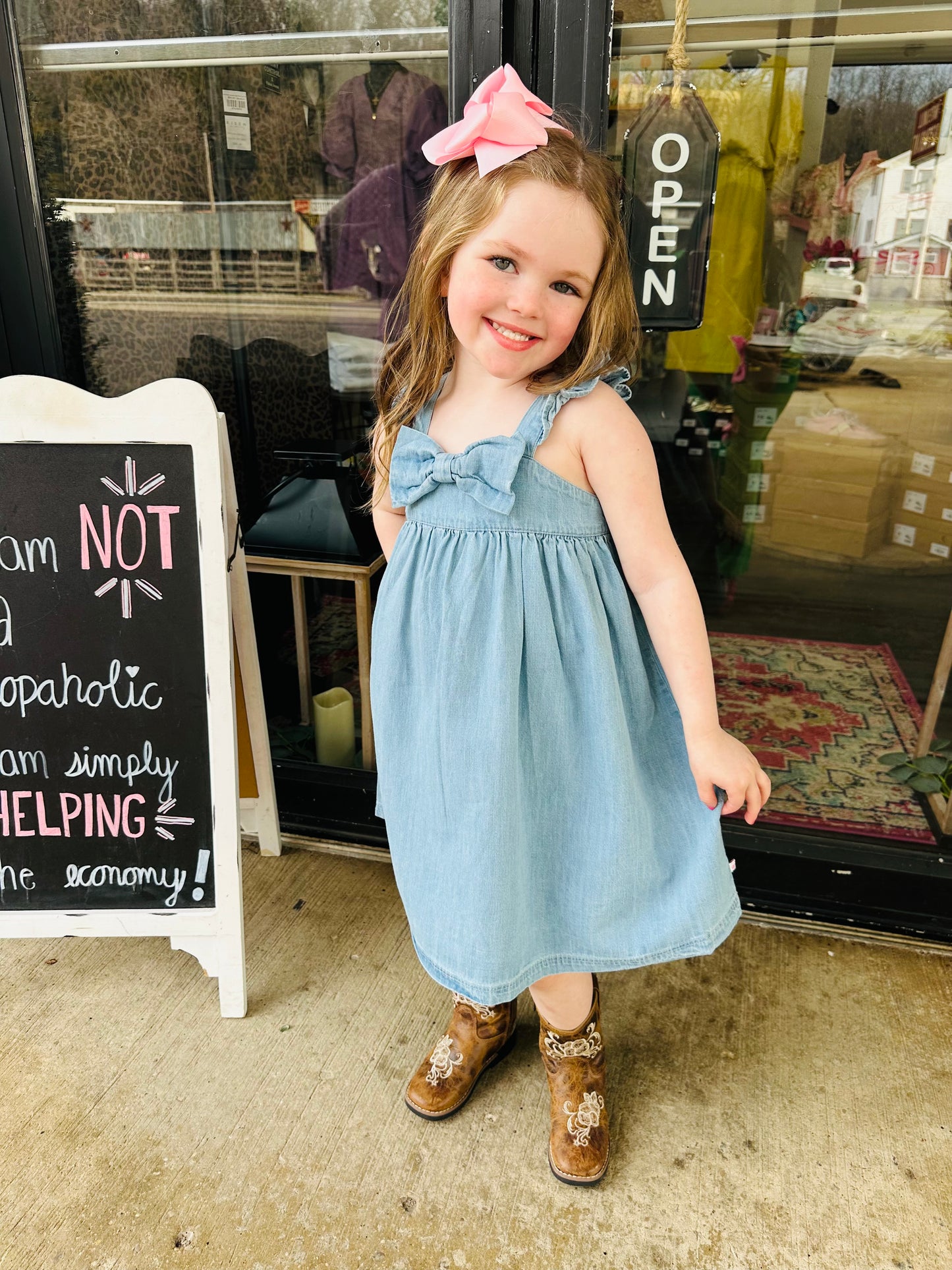 The Girls Light Wash Denim Bow Dress