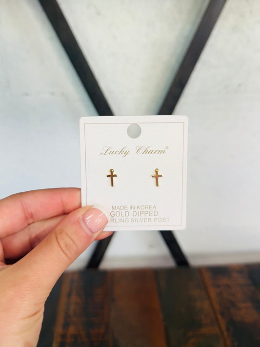 Gold Cross Stud Earring