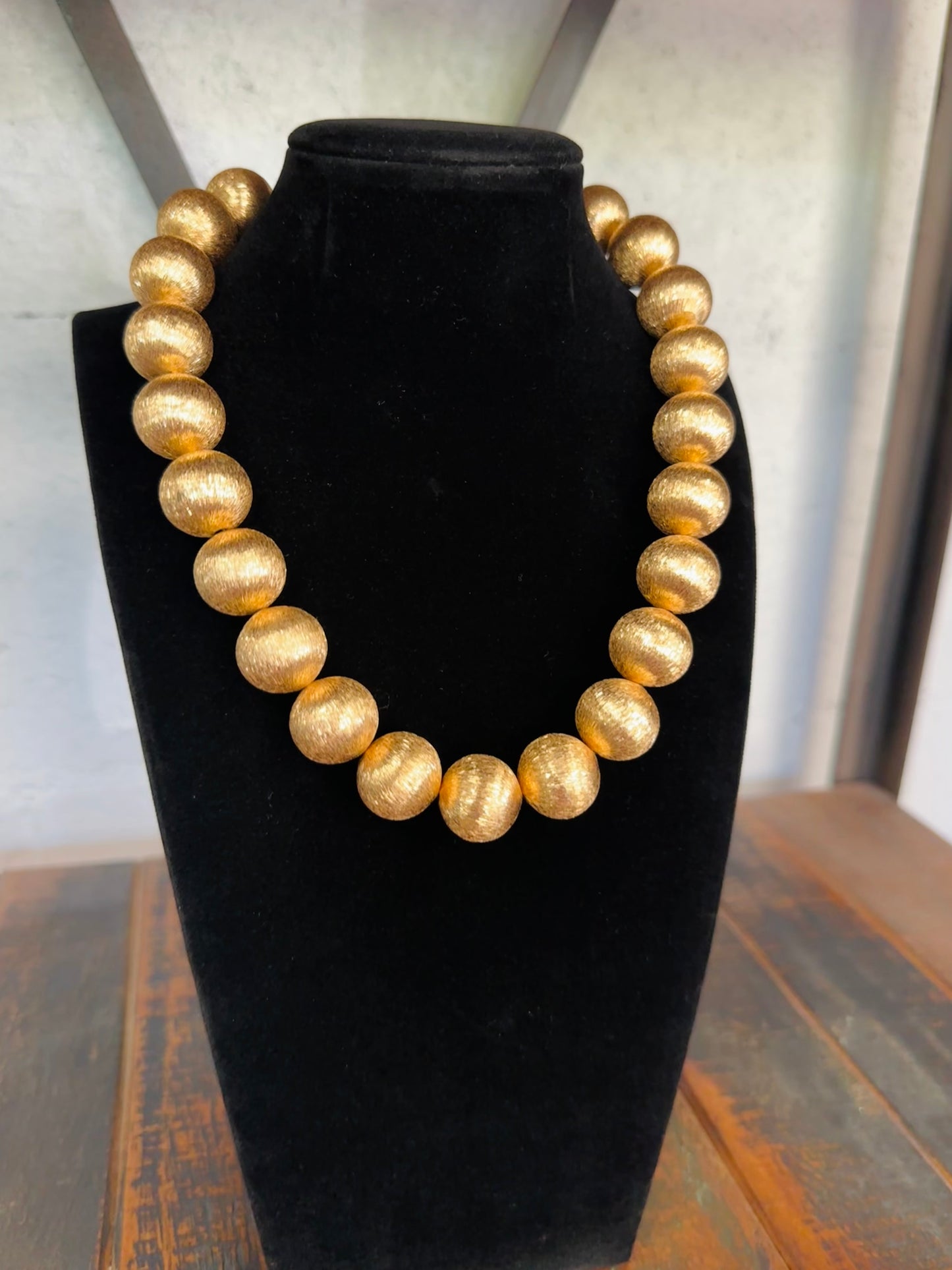Brushed Gold Big Ball Statement Necklace