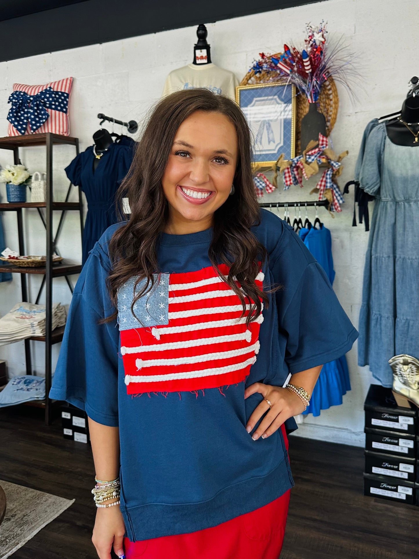 American Flag Patchwork Top