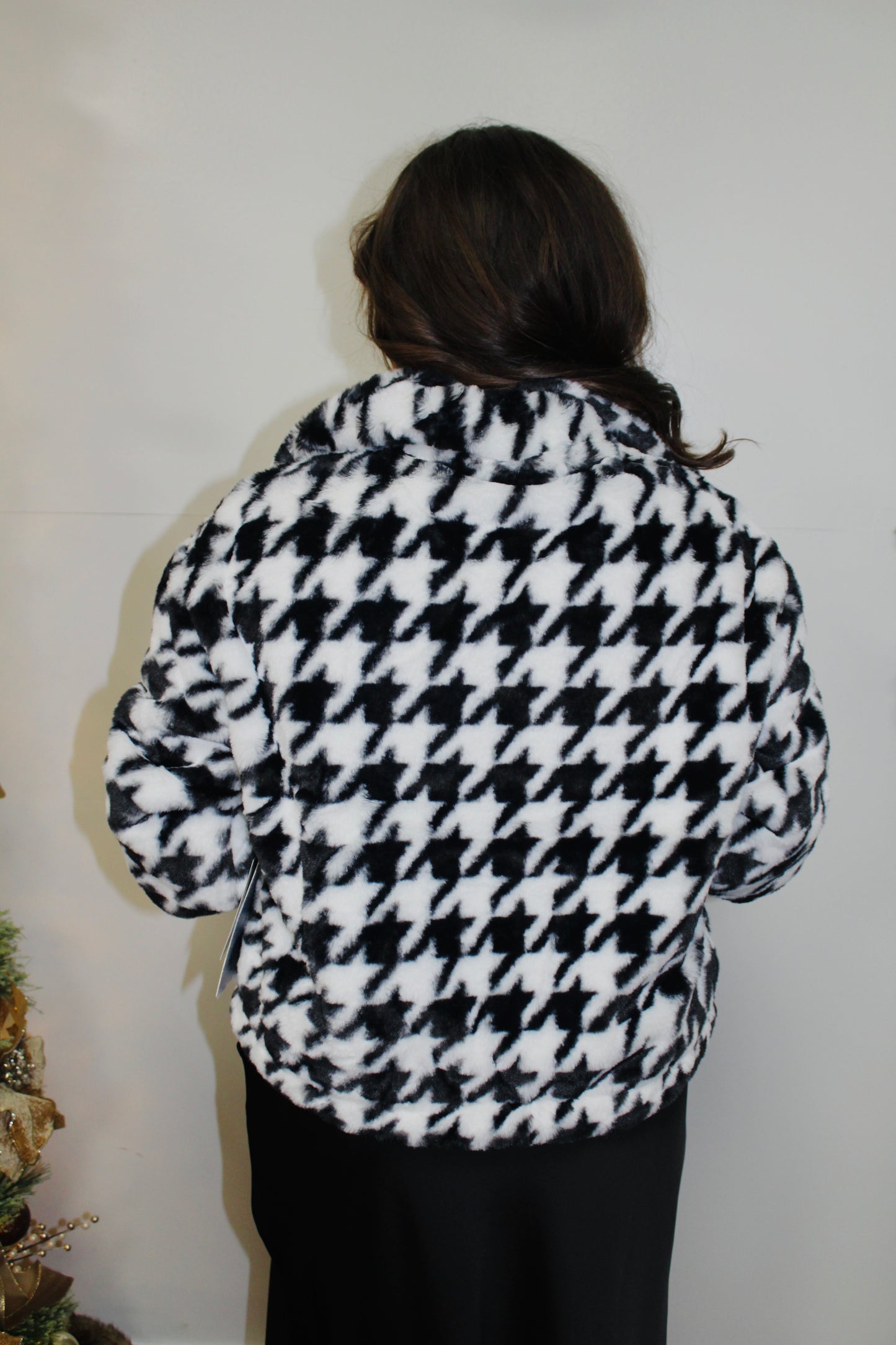 Fleece Houndstooth Puff Jacket