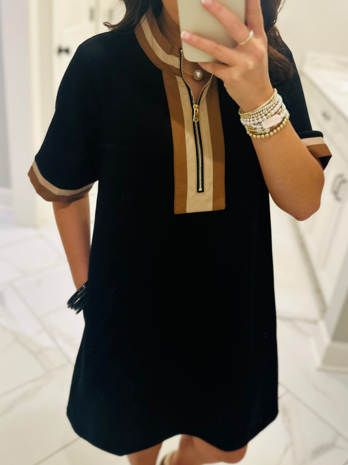 The Beverly Black Quarter Zip Dress