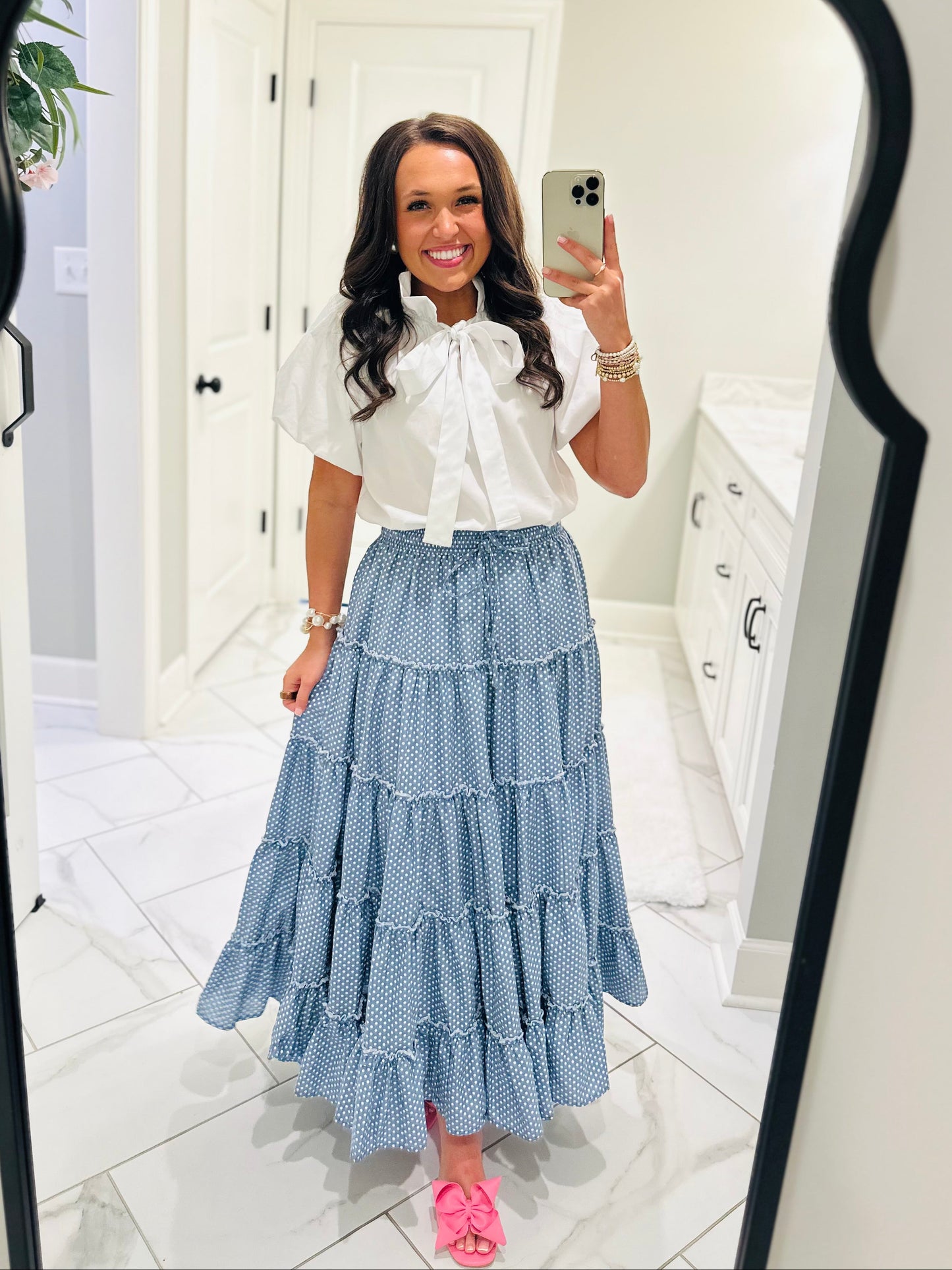 The Lou White Bow Neck Tie Top