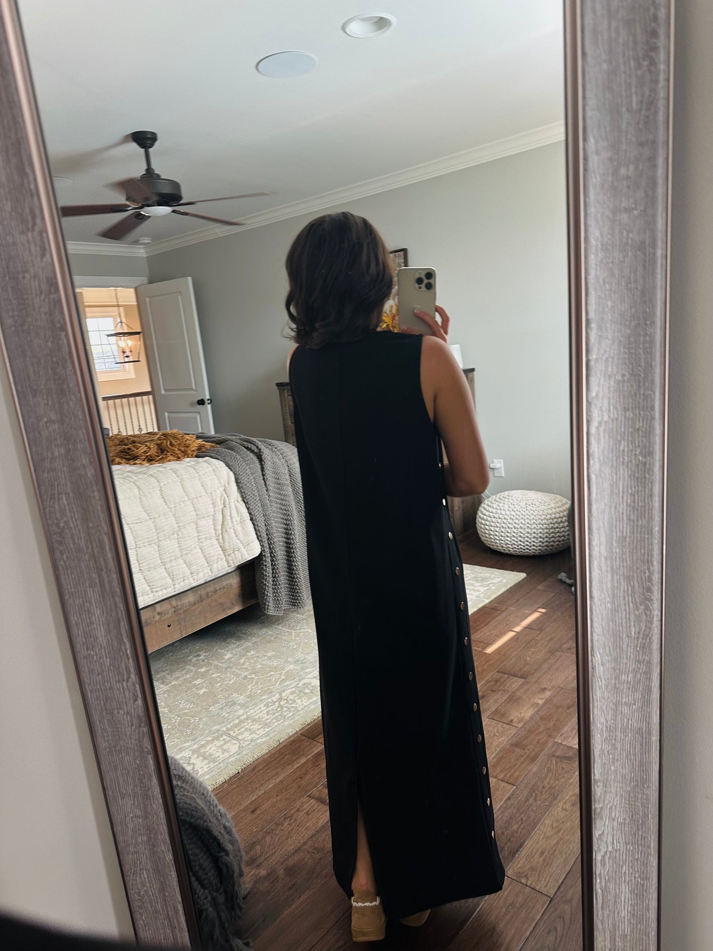 The Brooke Black Ribbed Midi Dress