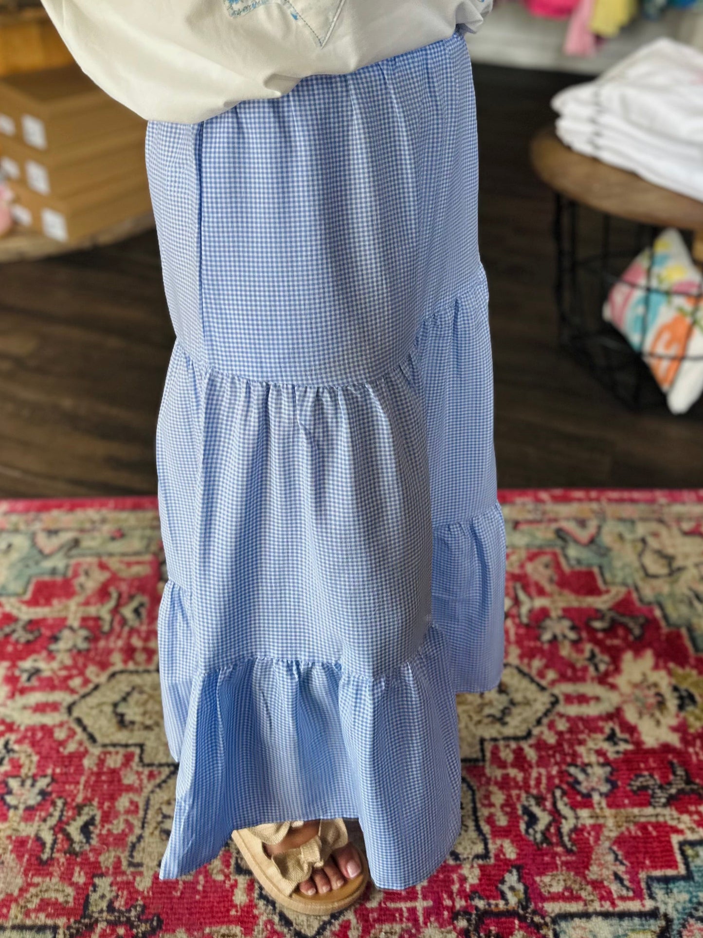 The Baby Blue Gingham Maxi Skirt