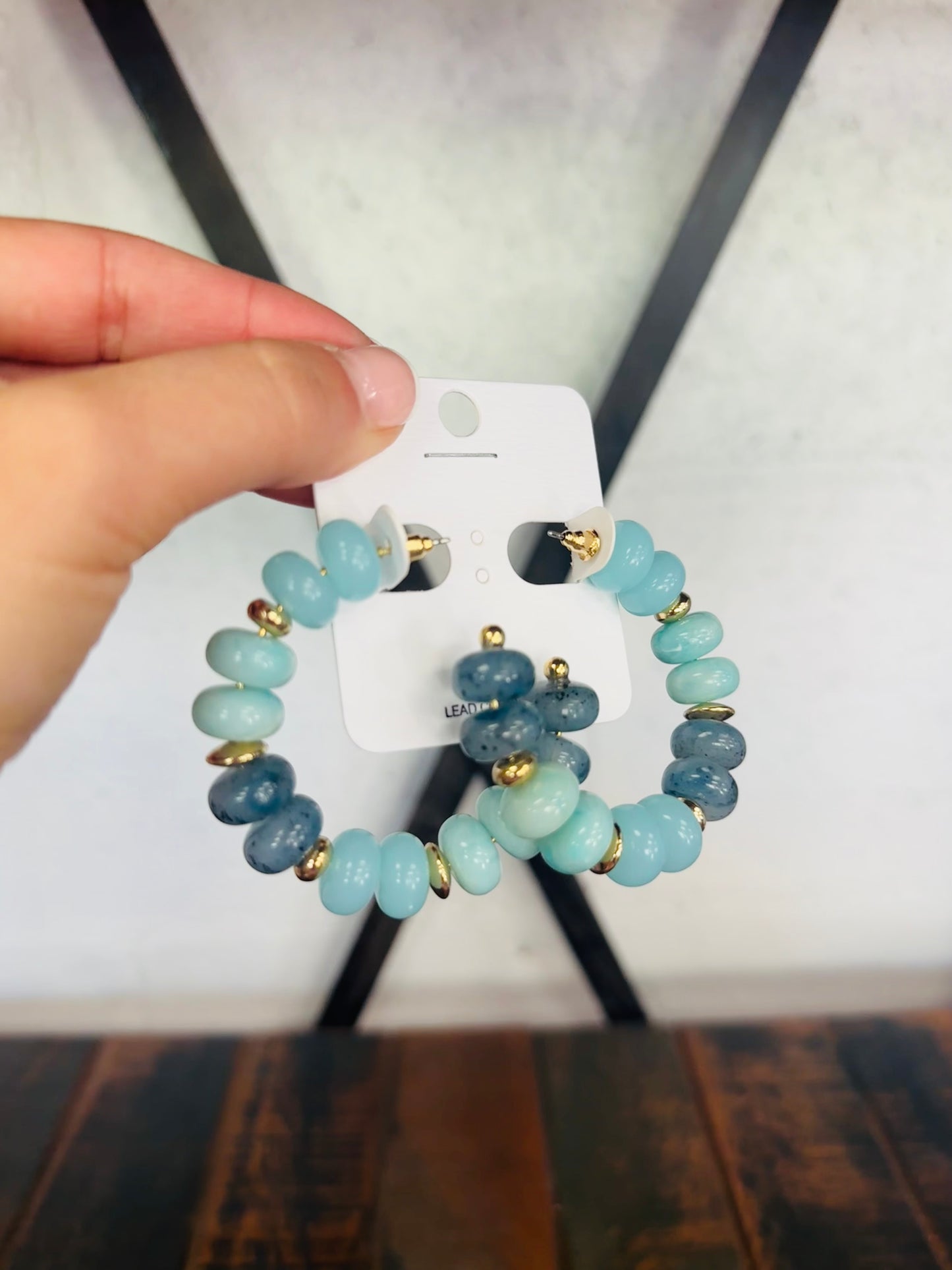 Lt. Turquoise Marble & CCB Beaded Hoop Earring