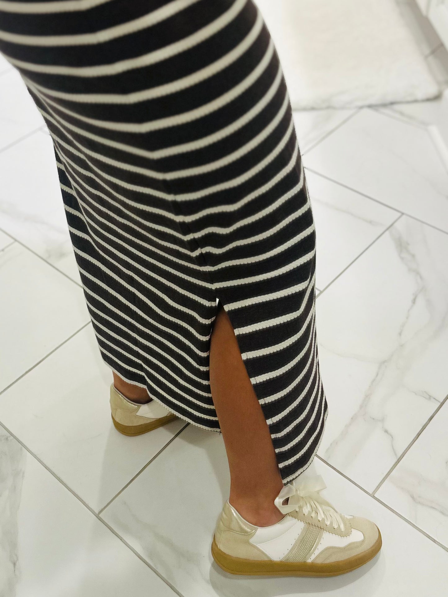The Abigail Heathered Cocoa Striped Midi Dress