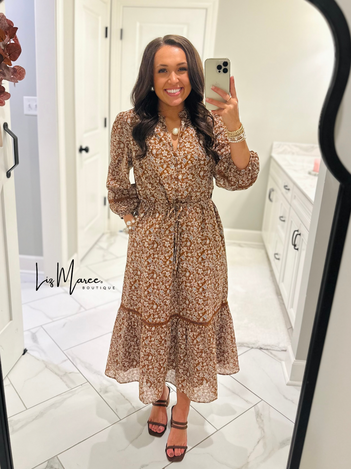 The Ramsey Brown Ditsy Floral Midi Dress