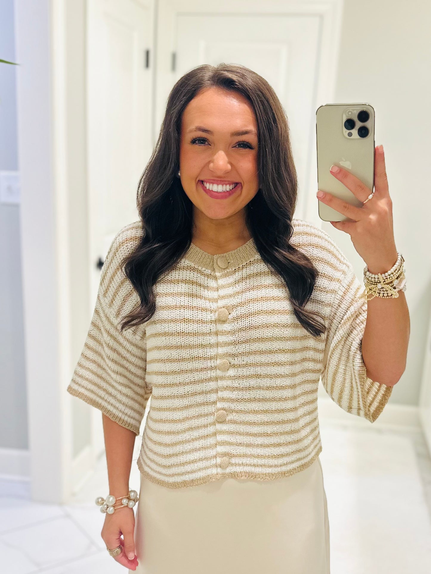 The Julie Taupe Striped Knit Top