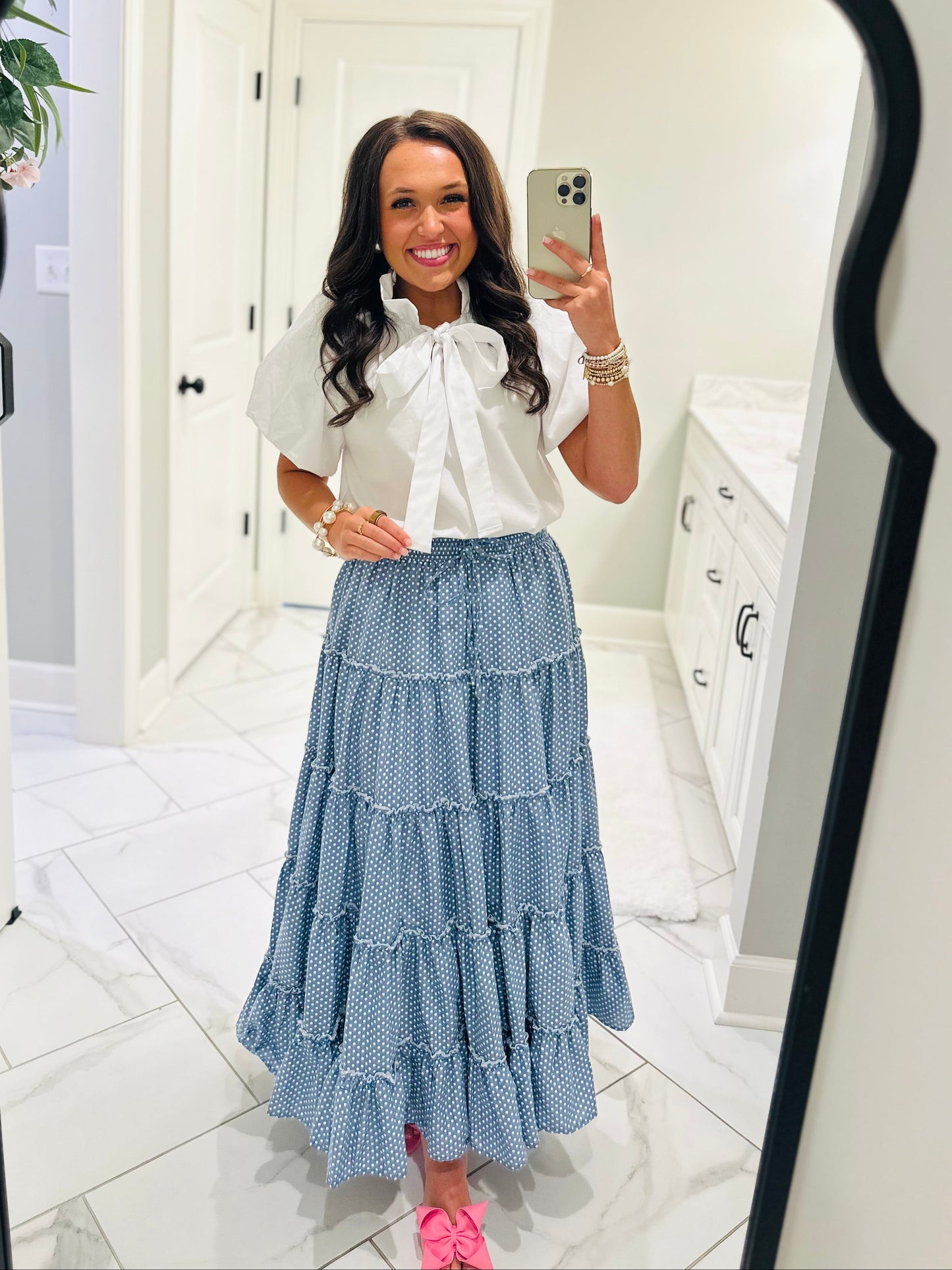 The Lou White Bow Neck Tie Top