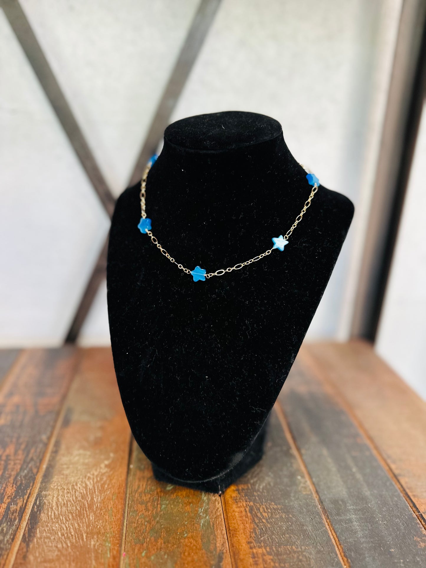 Blue Little Star Station Necklace