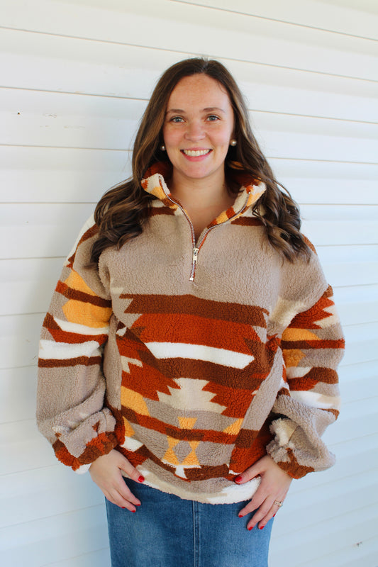 Brown Aztec Fleece Pullover