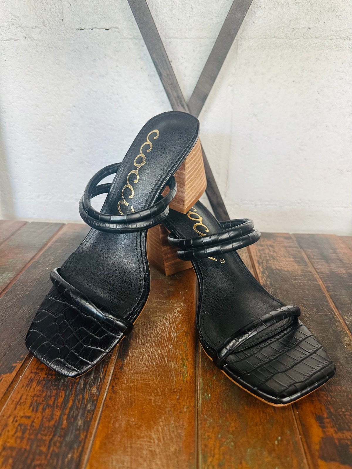 The Heather Black Croc Leather Heel