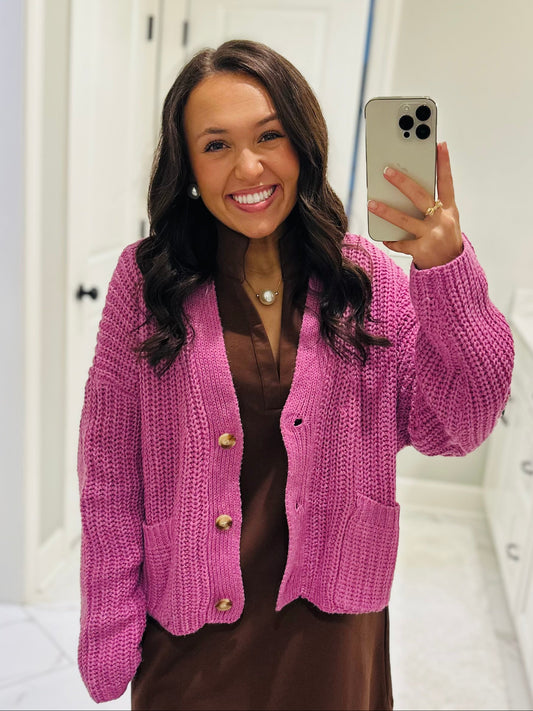 The Brooke Orchid Ribbed Oversized Cardigan