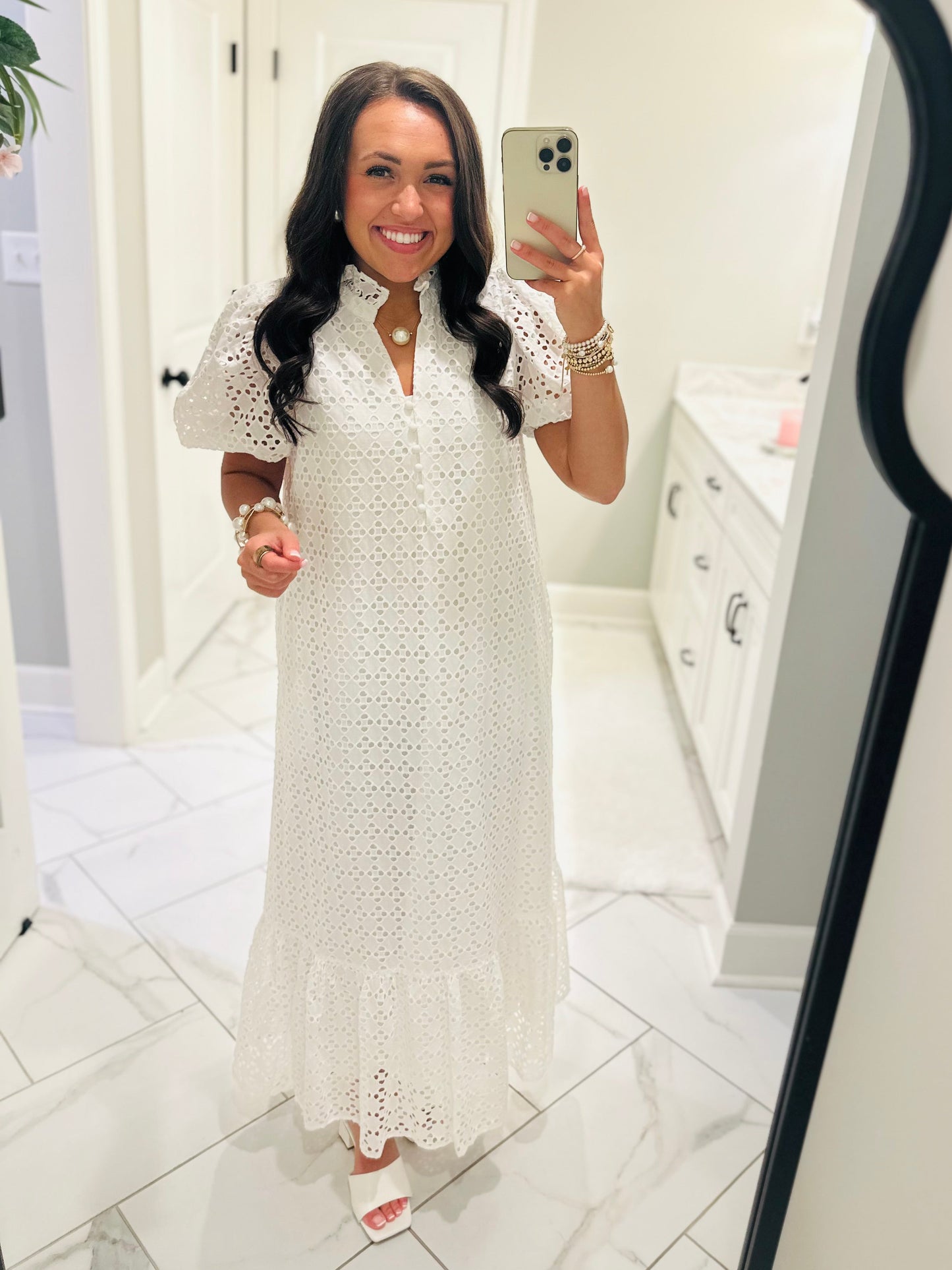 The Liz White Eyelet Midi Dress