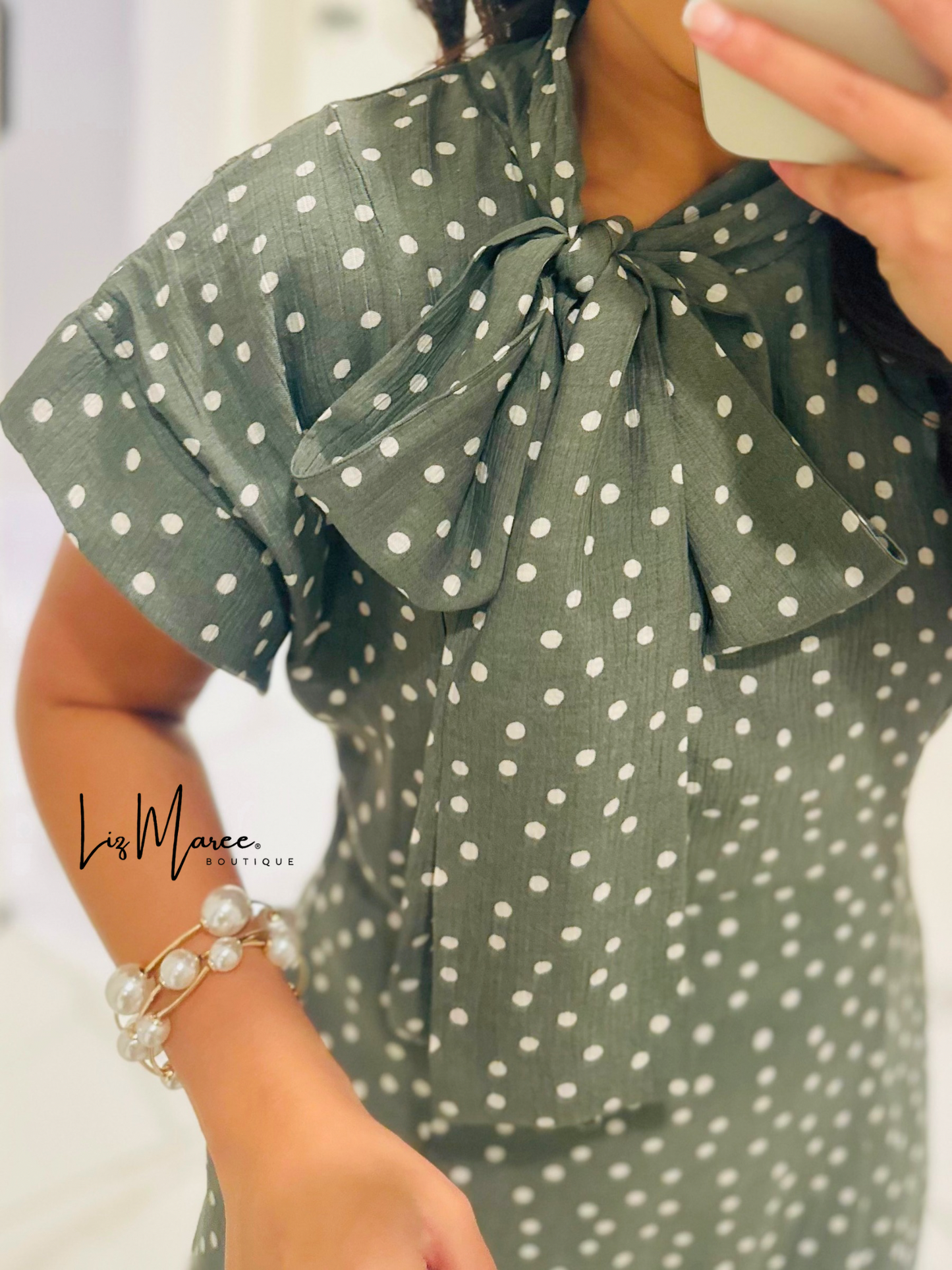 The Margo Olive Polka Dot Midi Dress