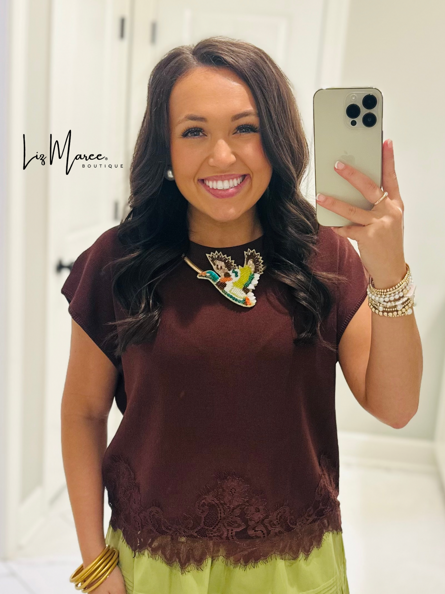 The Vera Brown Lace Hem Top