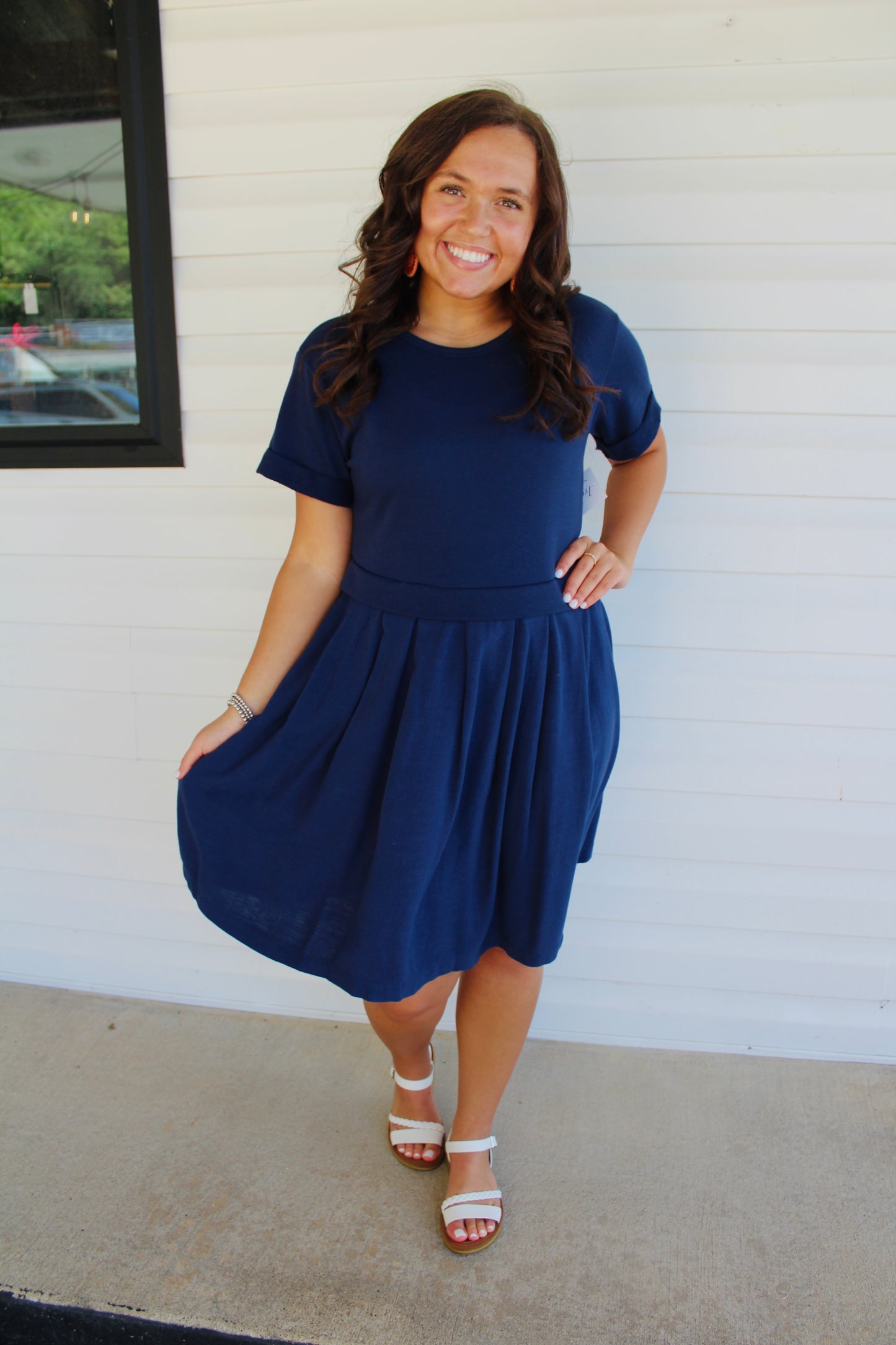 The Maree Navy Pleated Dress