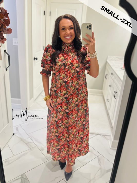 The Anabelle Brick Floral Midi Dress