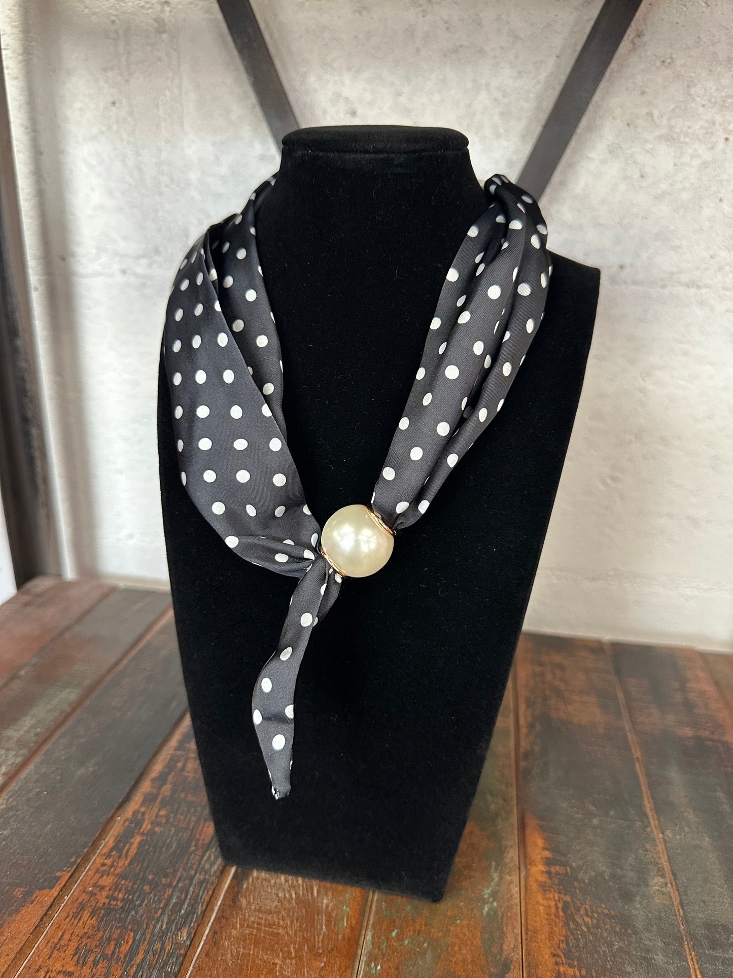 Black + White Polkadot Pearl Scarf Necklace