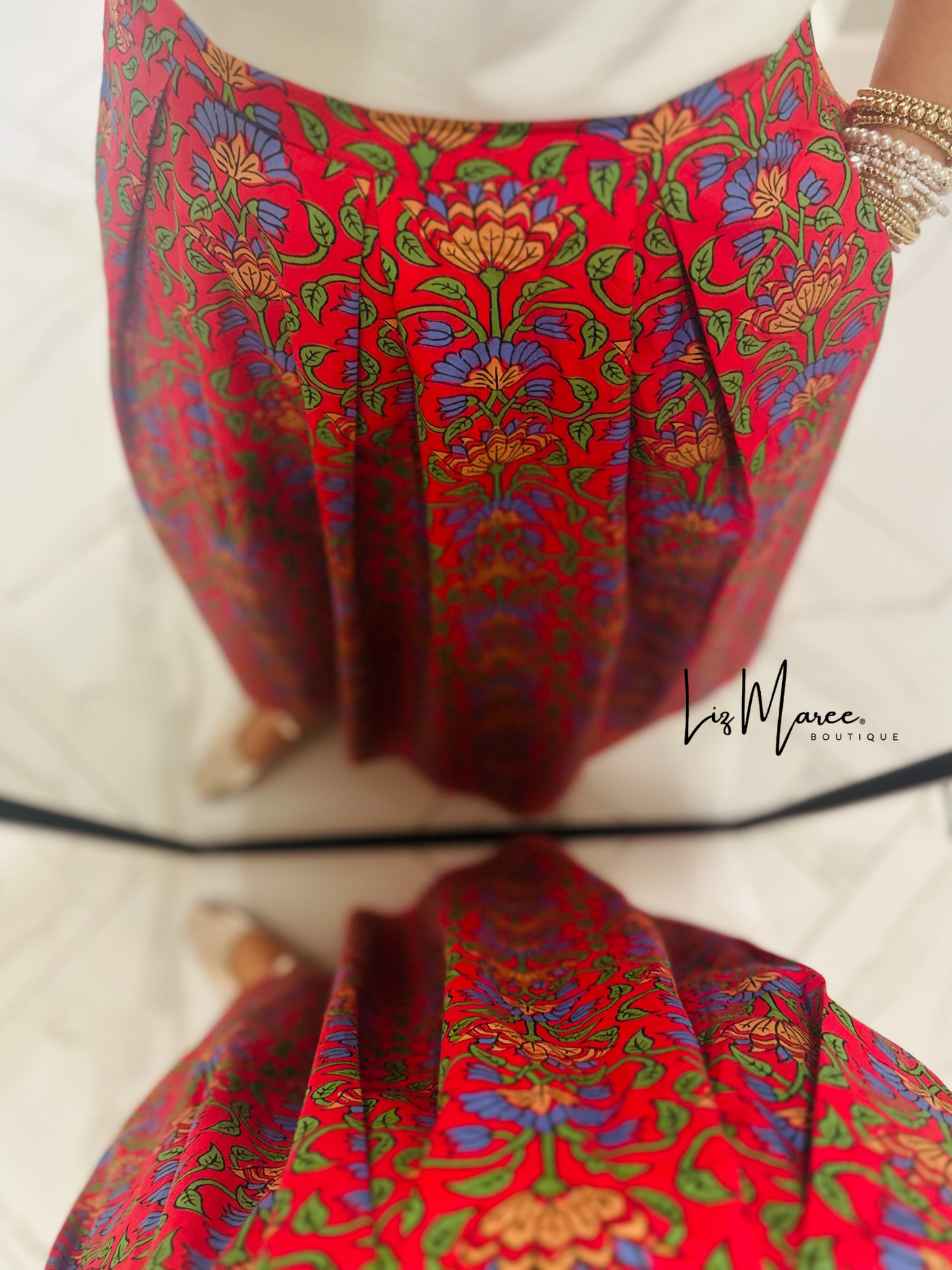 The Hailey Multi Floral Pleated Midi Skirt