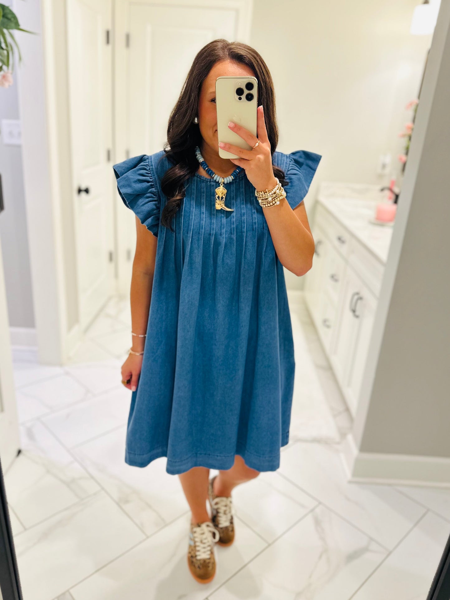 The Lucie Denim Pleated Dress