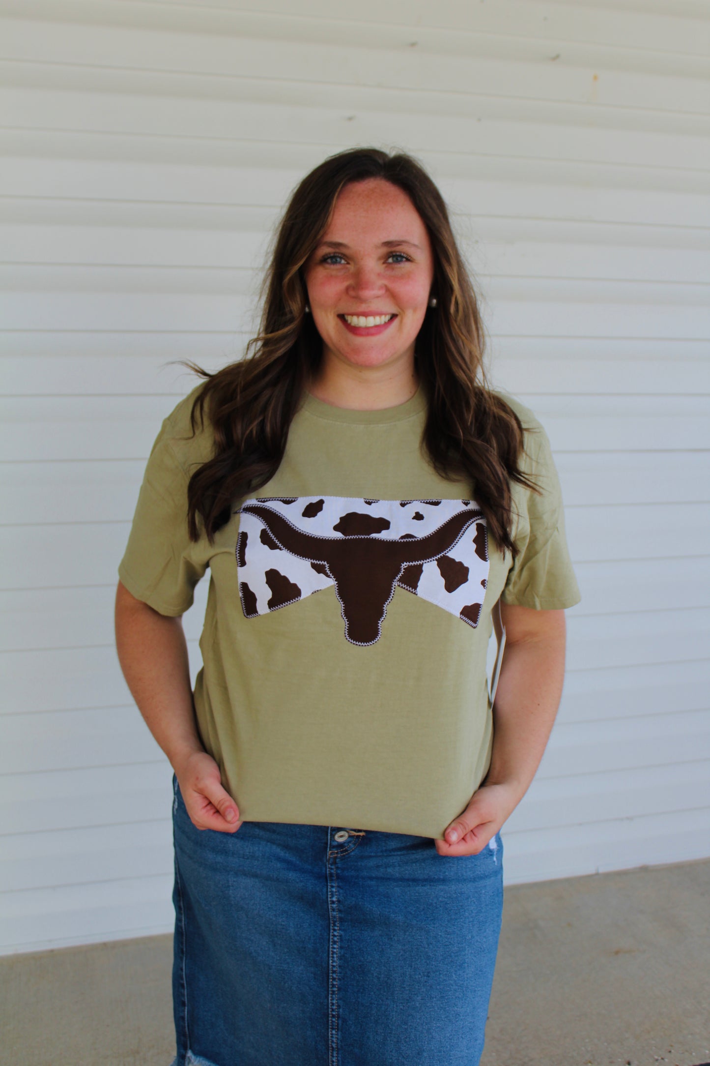 Western Longhorn Cow Embroidered Graphic Tee