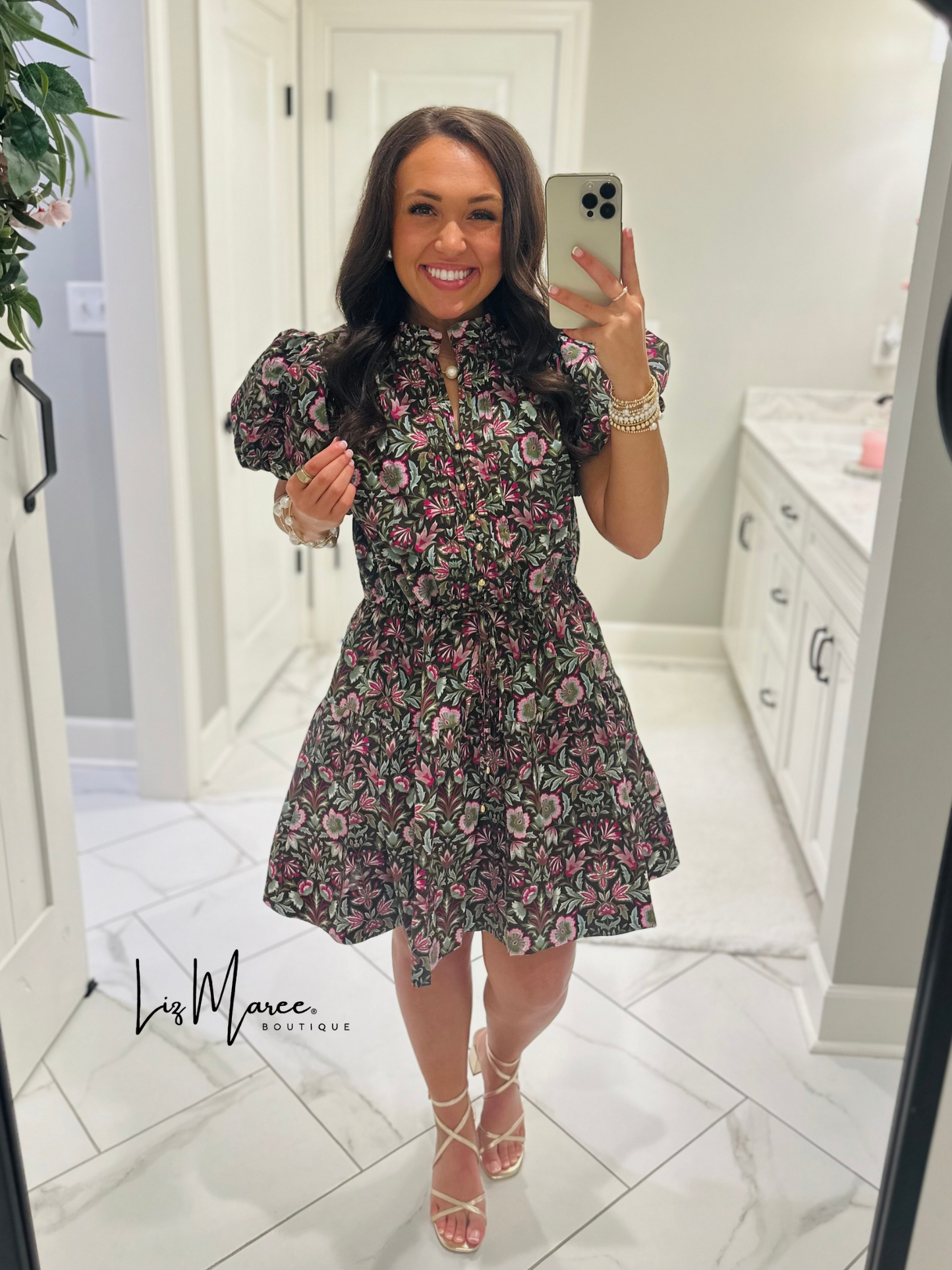 The Soph Brown Floral Puff Sleeve Dress