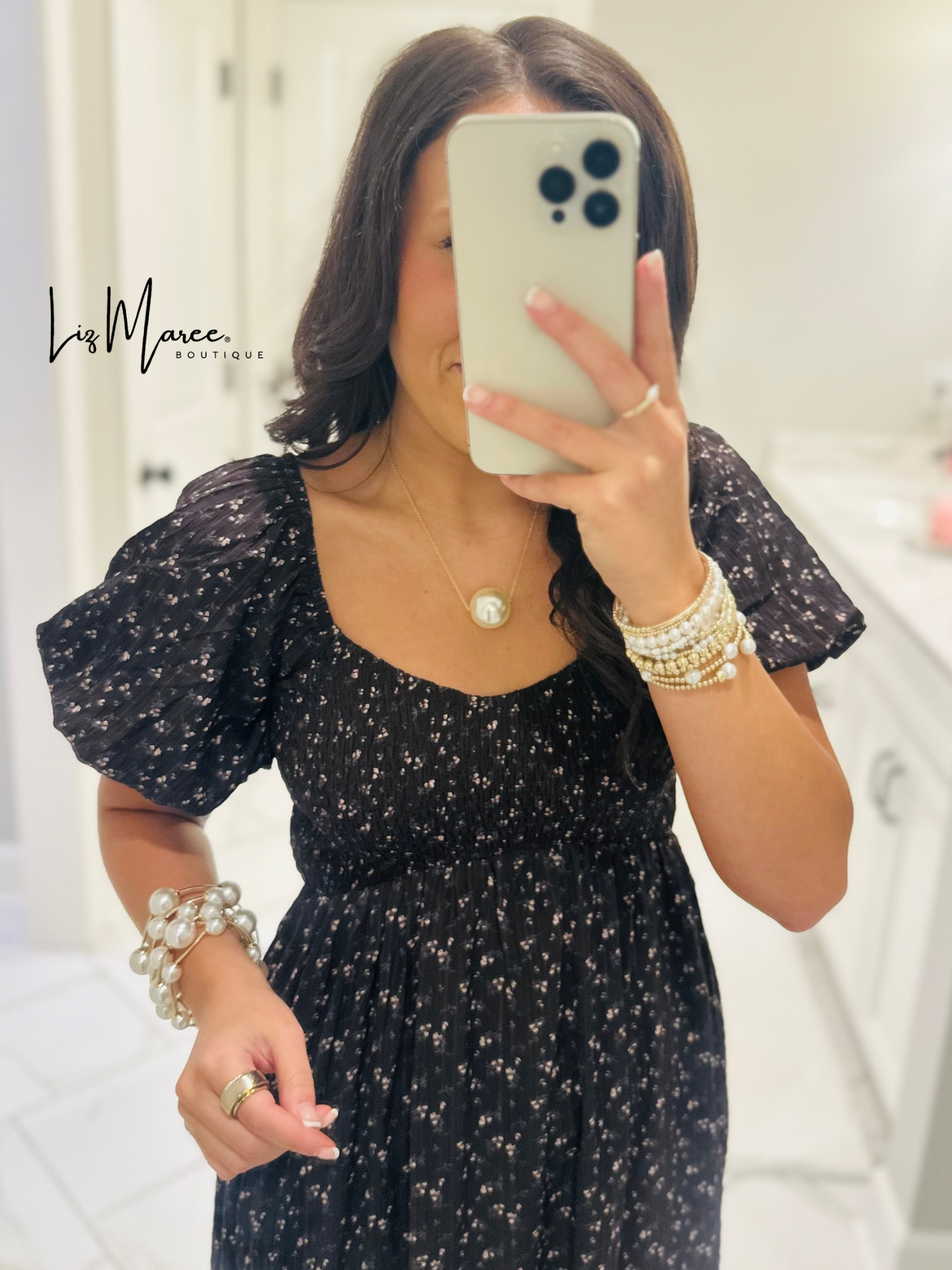 The Miley Dark Brown Ditsy Floral Smocked Maxi Dress