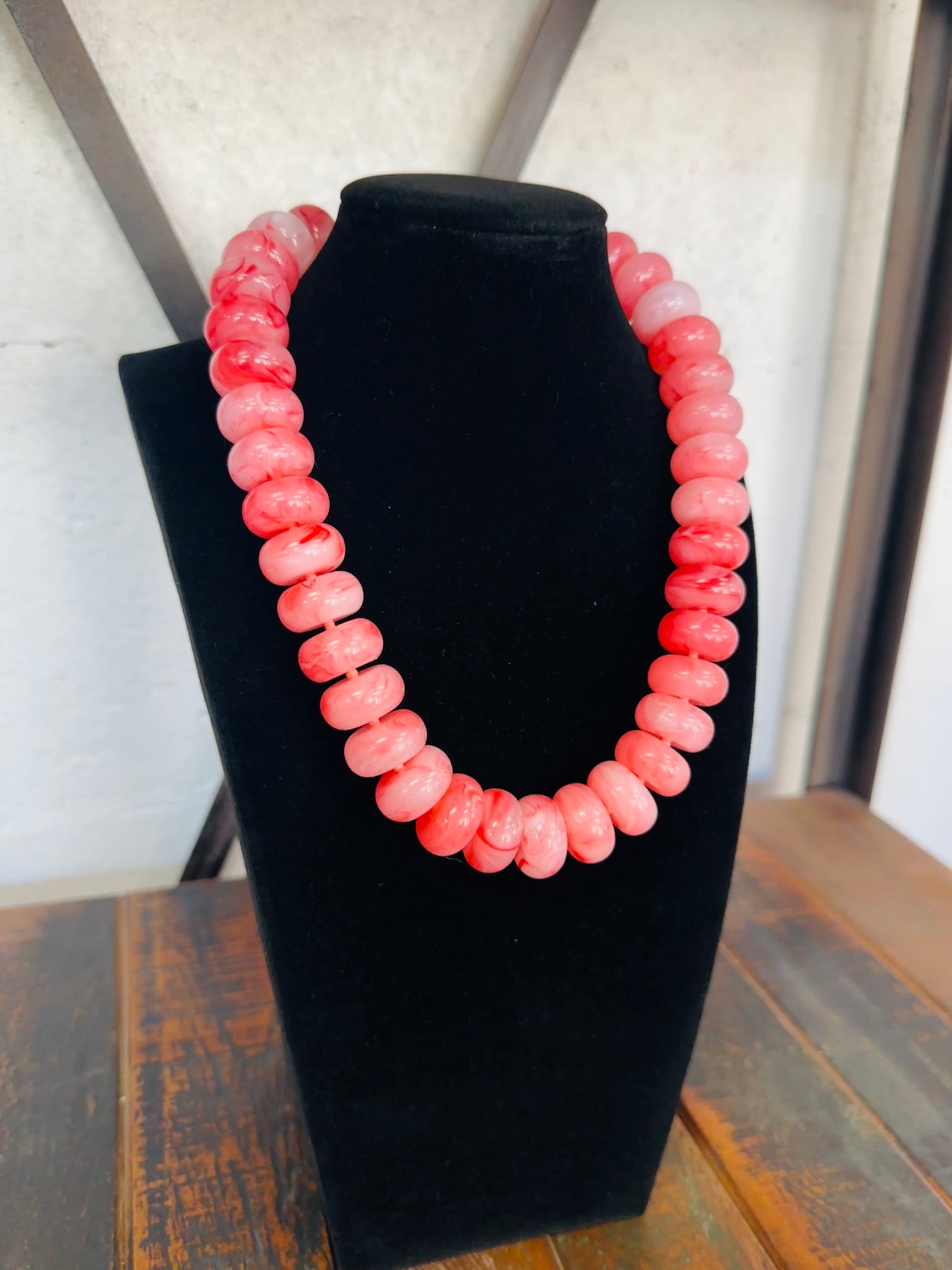 Coral Pink Chunky Marble Bead Necklace