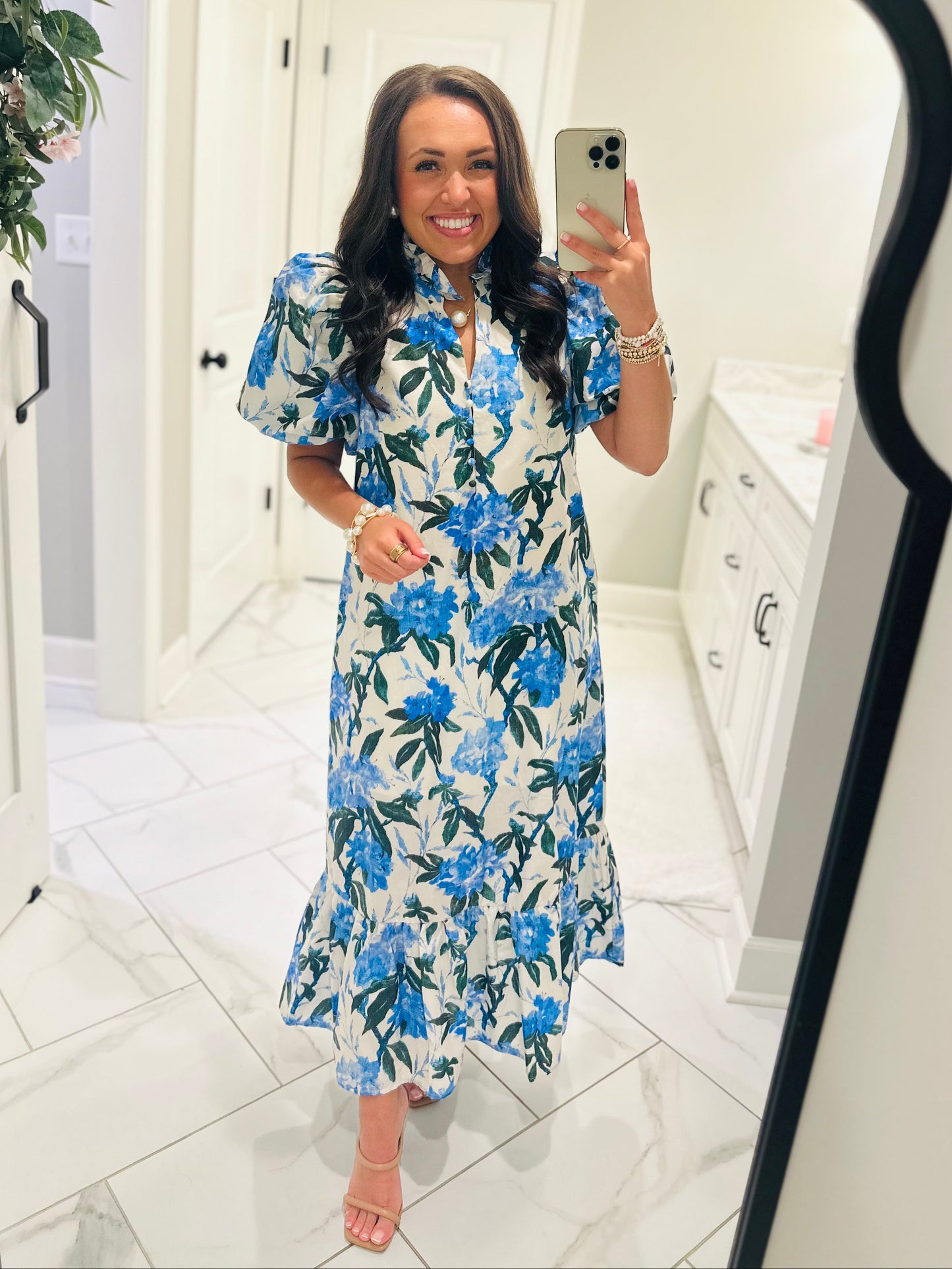 The Jane Blue Floral Midi Dress