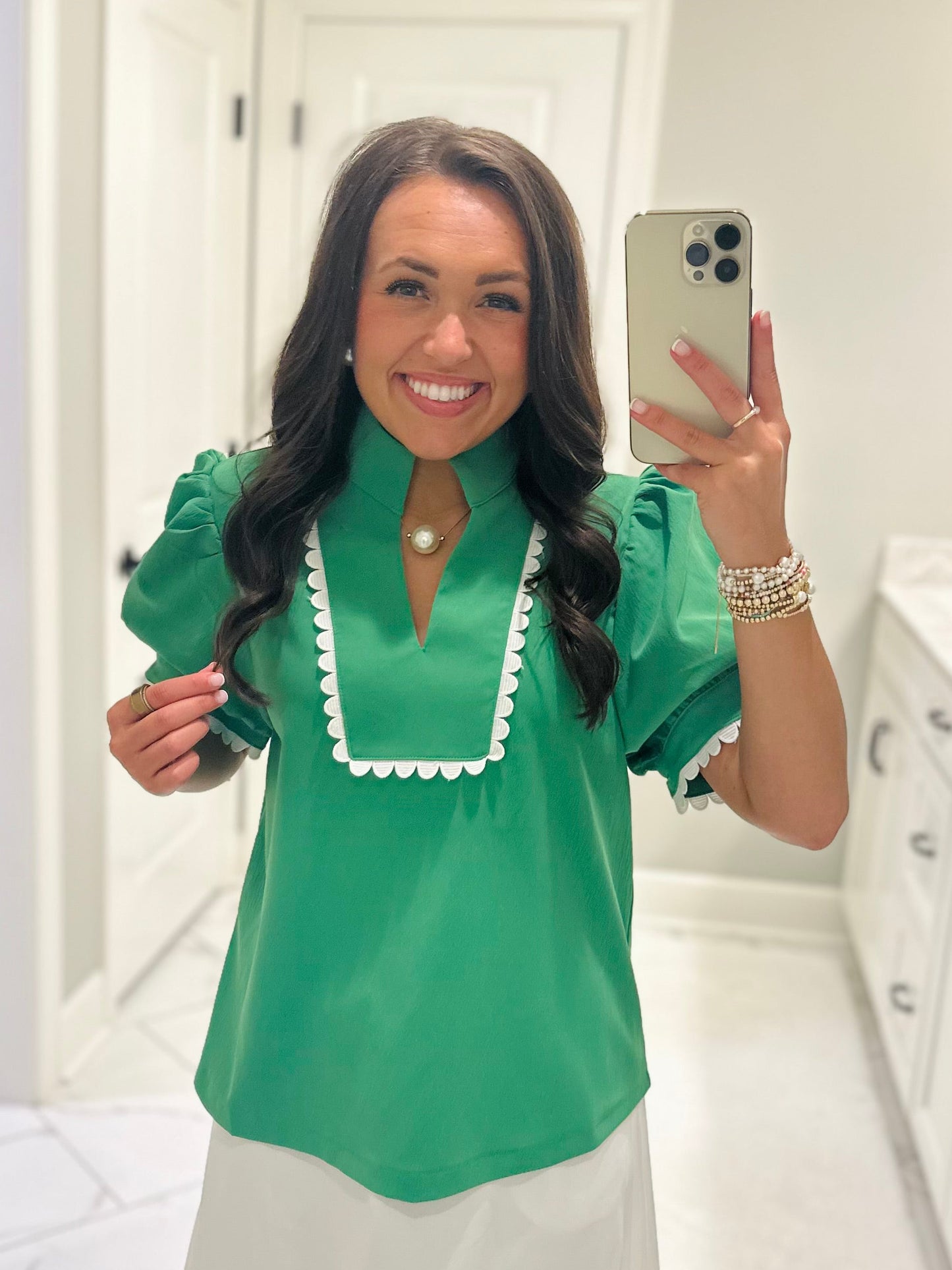 The Faye Kelly Green Scallop Detail Top