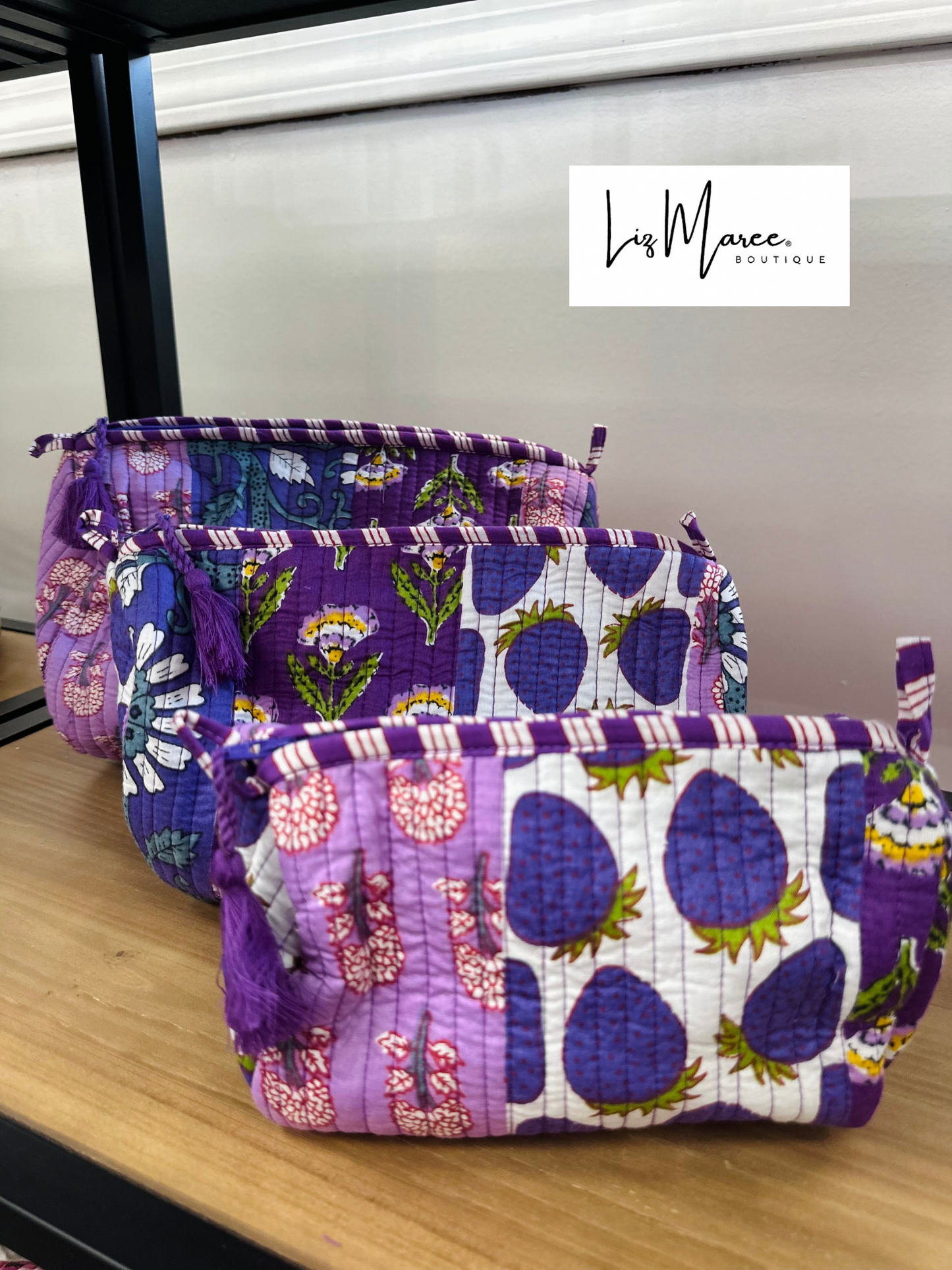 The Purple Multicolor Patchwork Quilted Cosmetic Bags - Set of 3
