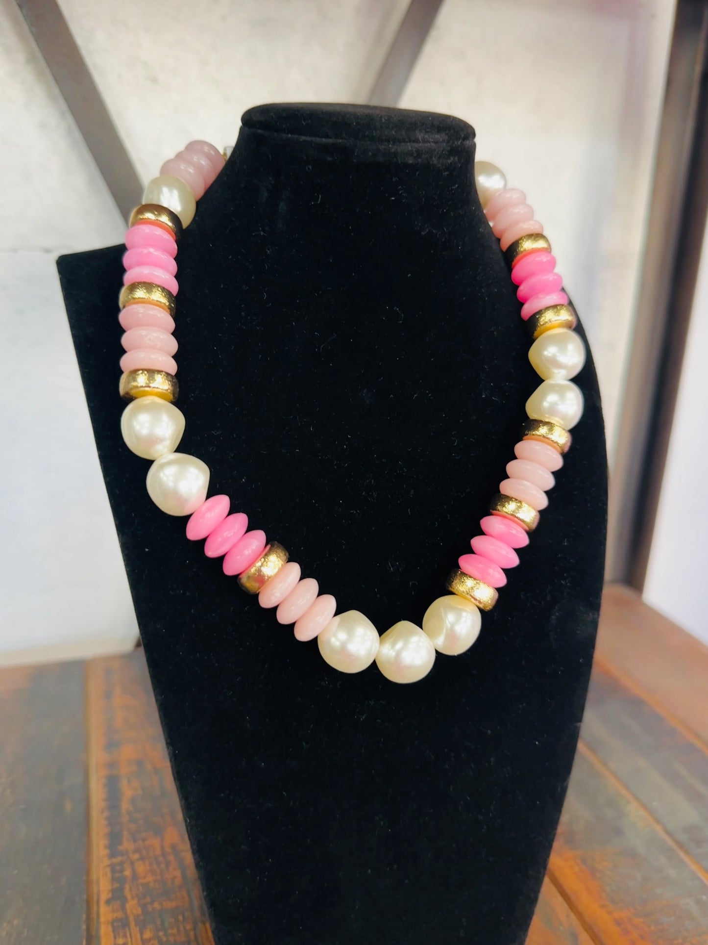 Pink + Gold Pearl Bead Necklace
