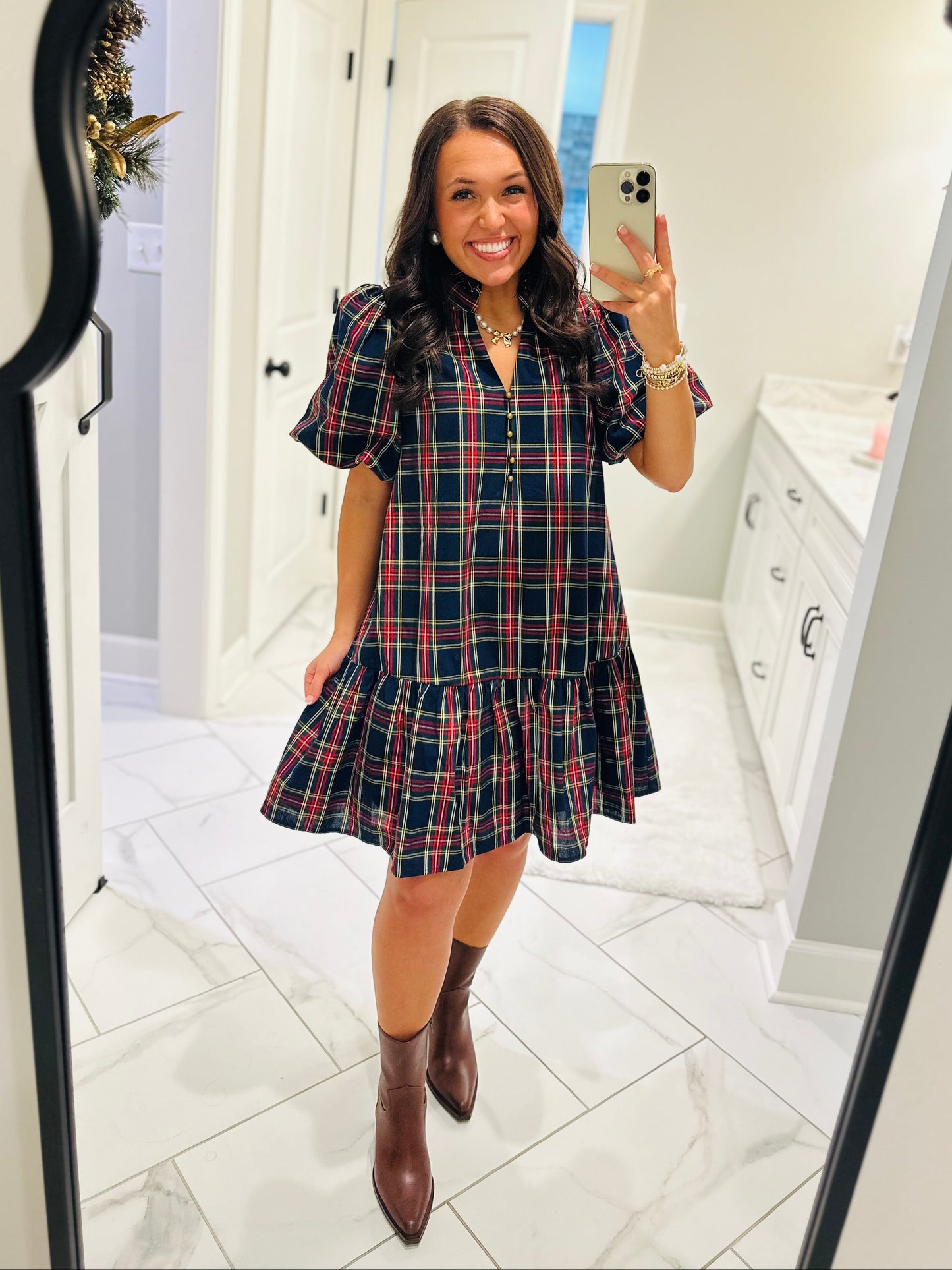 The Carol Navy Holiday Plaid Dress