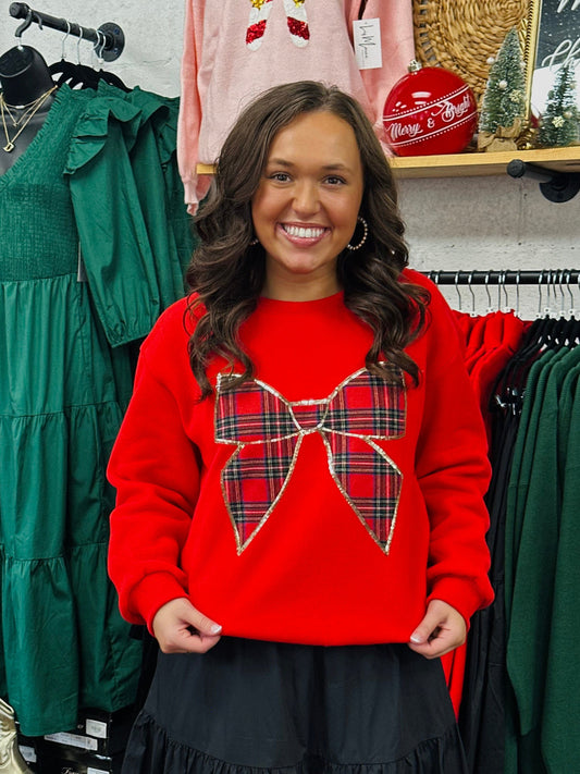 Happy Holidays Christmas Plaid Bow Top