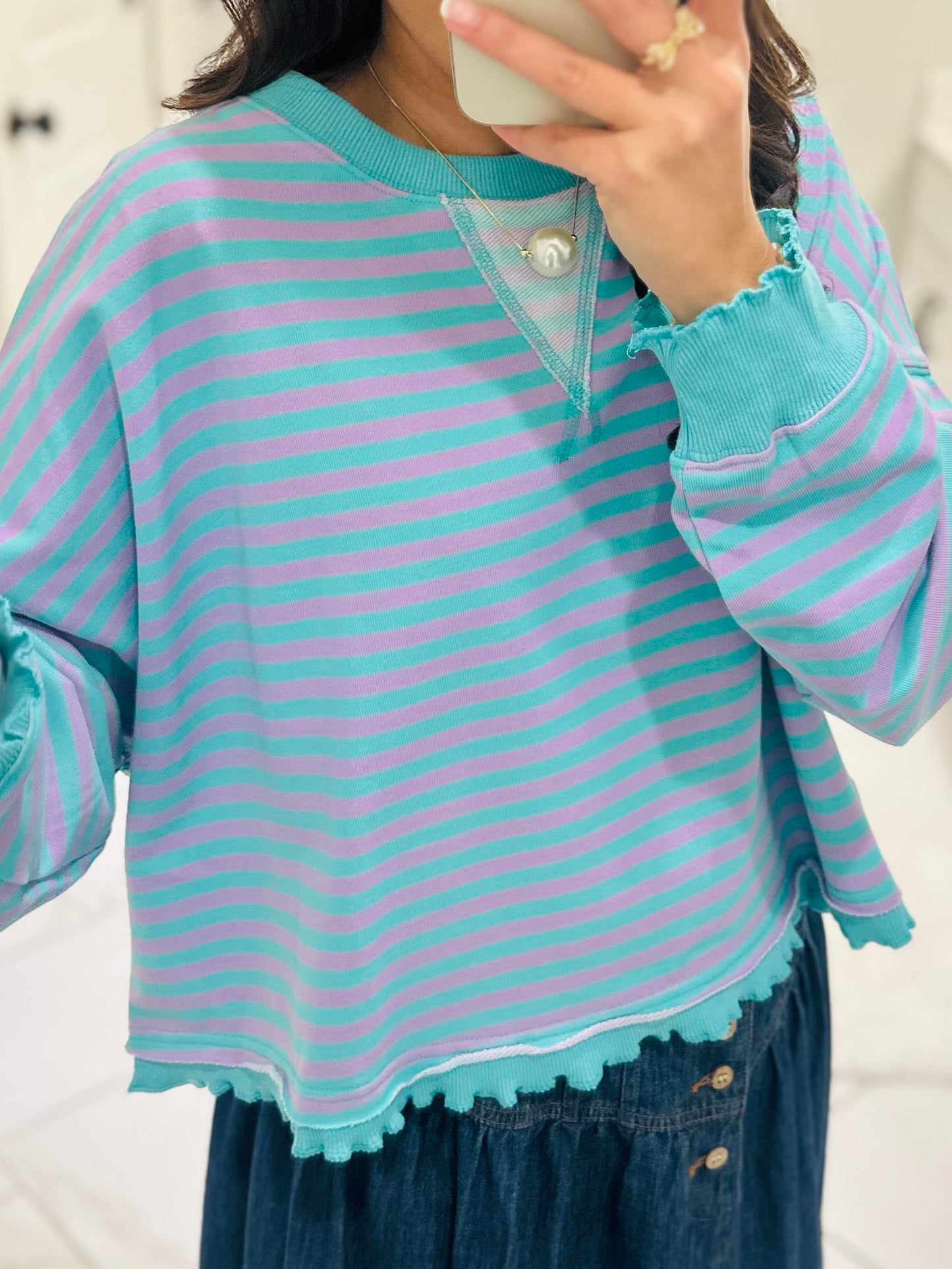 The Lily Striped Crop Sweatshirt