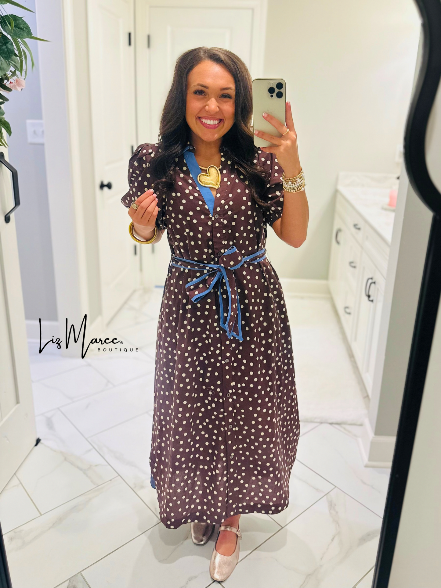 The Ashlee Brown Polka Dot Midi Dress