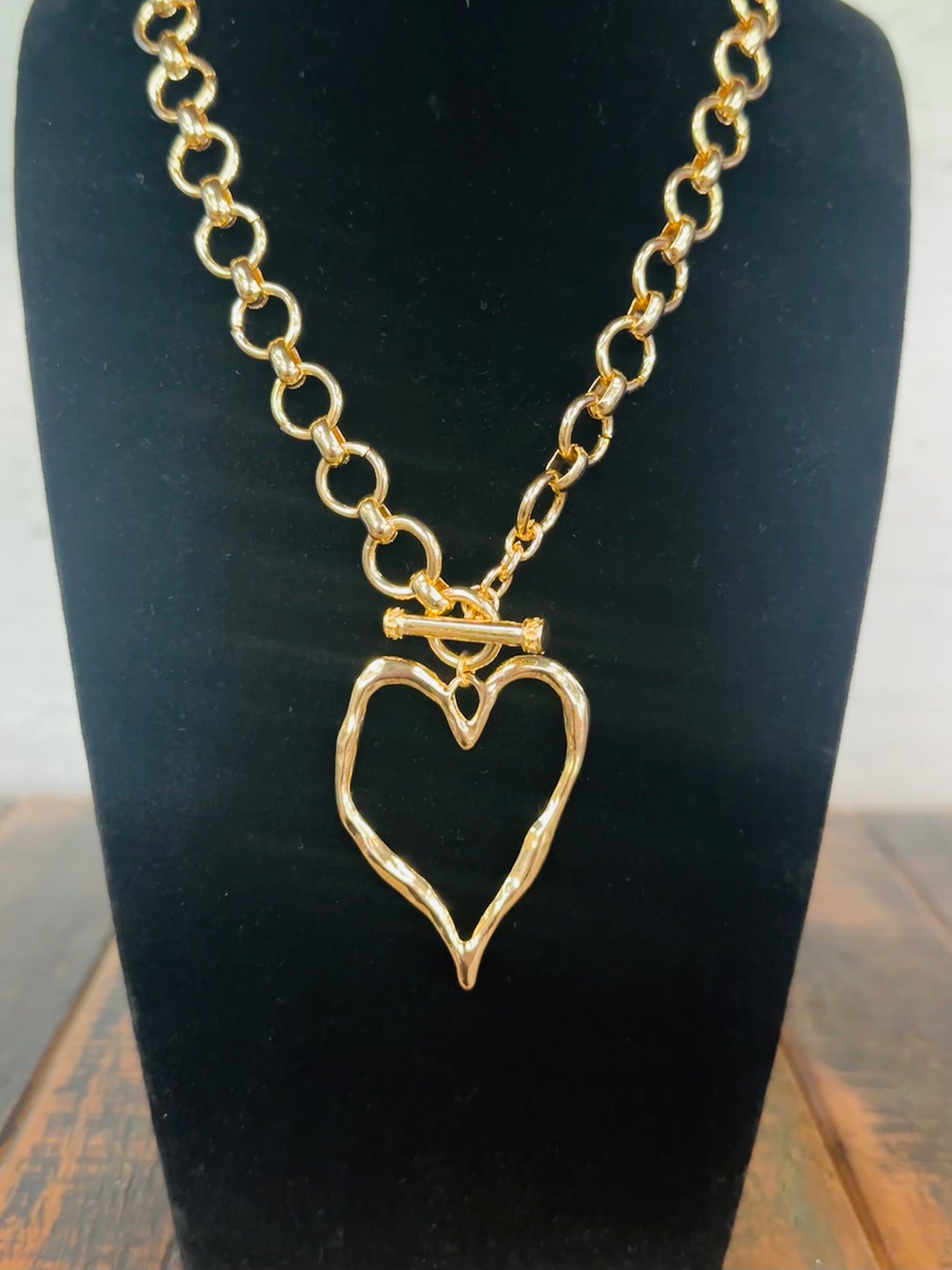 Gold Hammered Heart Necklace