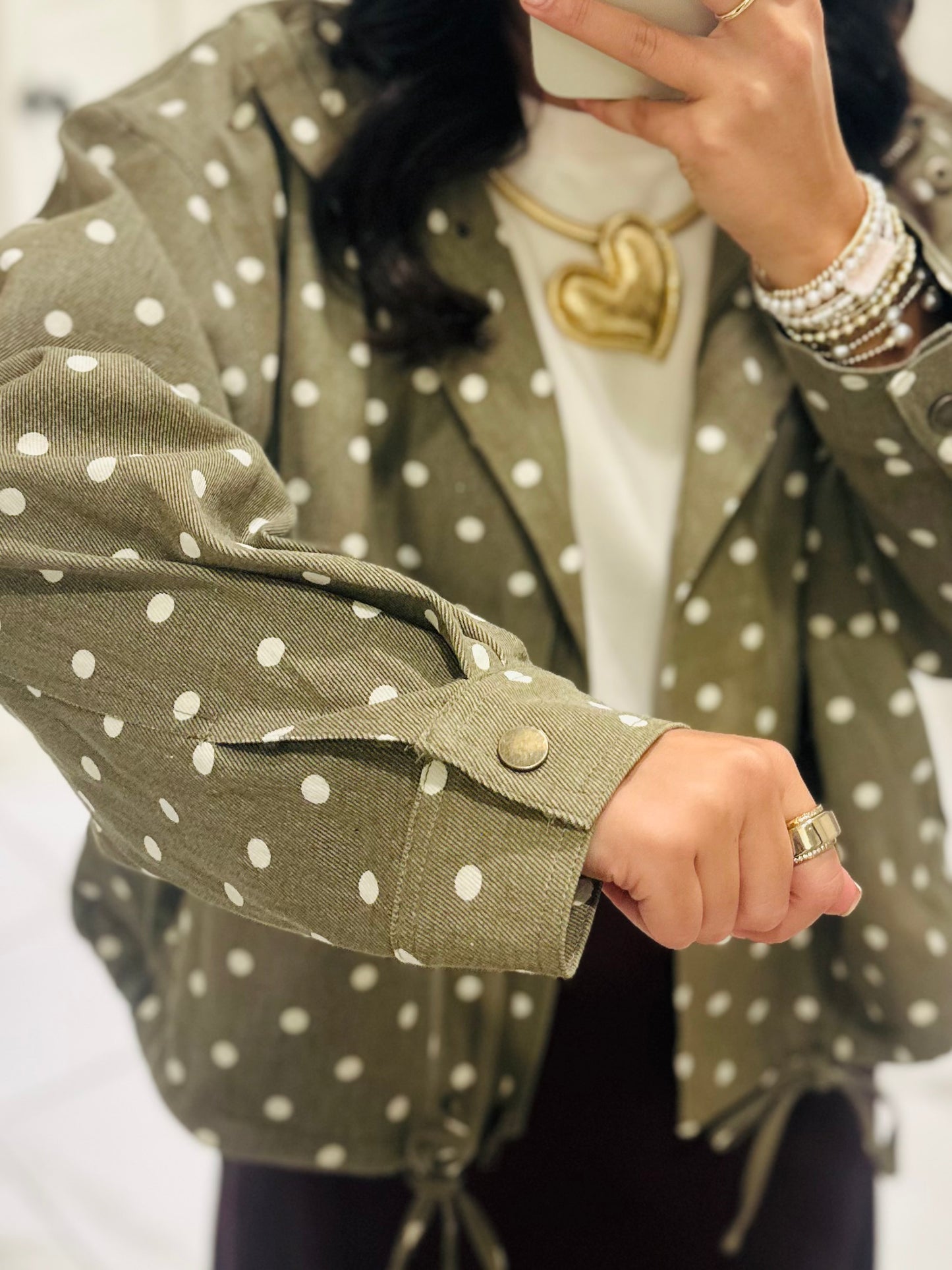 The Reese Olive Polka Dot Jacket