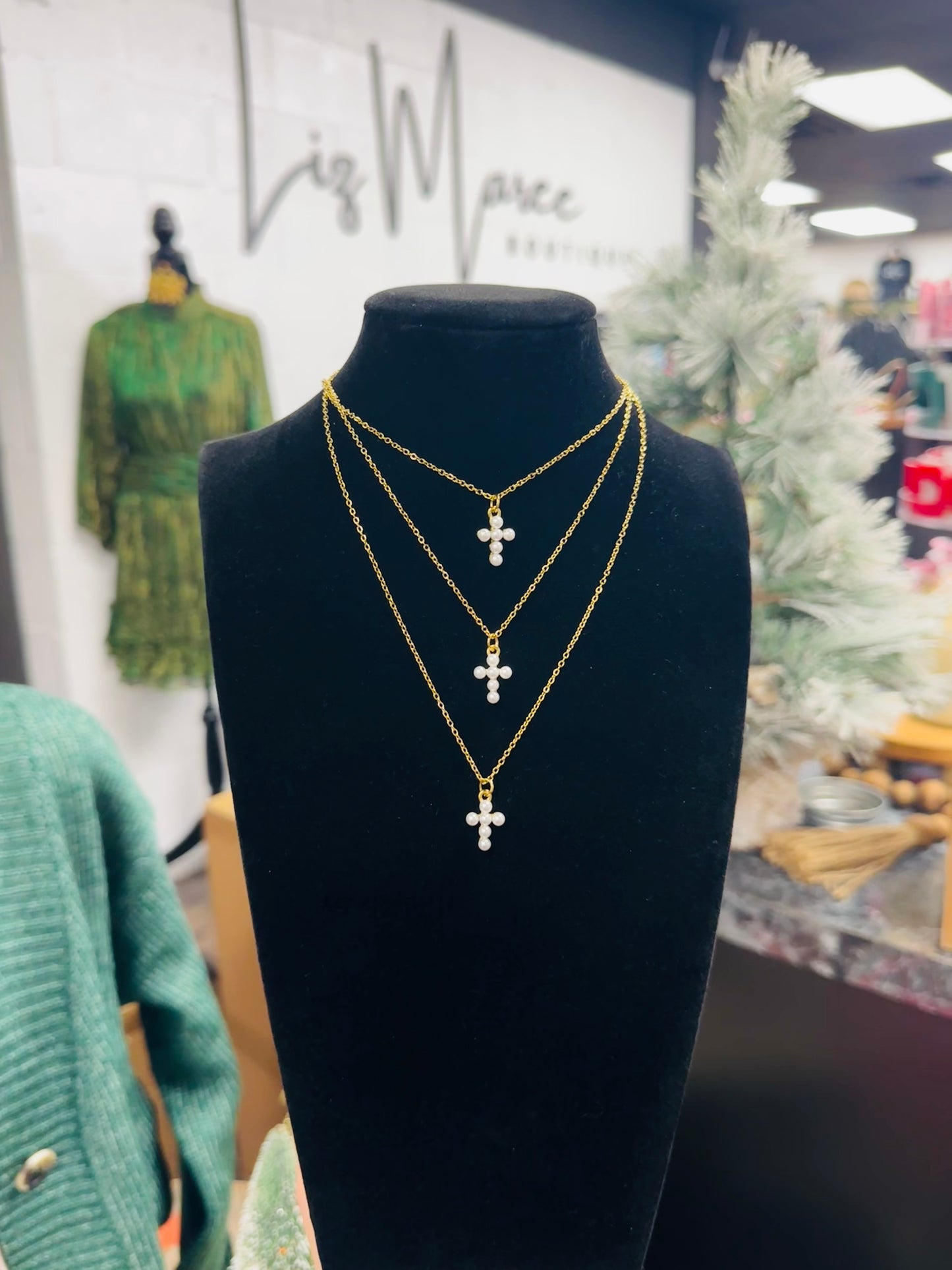 Dainty Pearl Cross Necklace