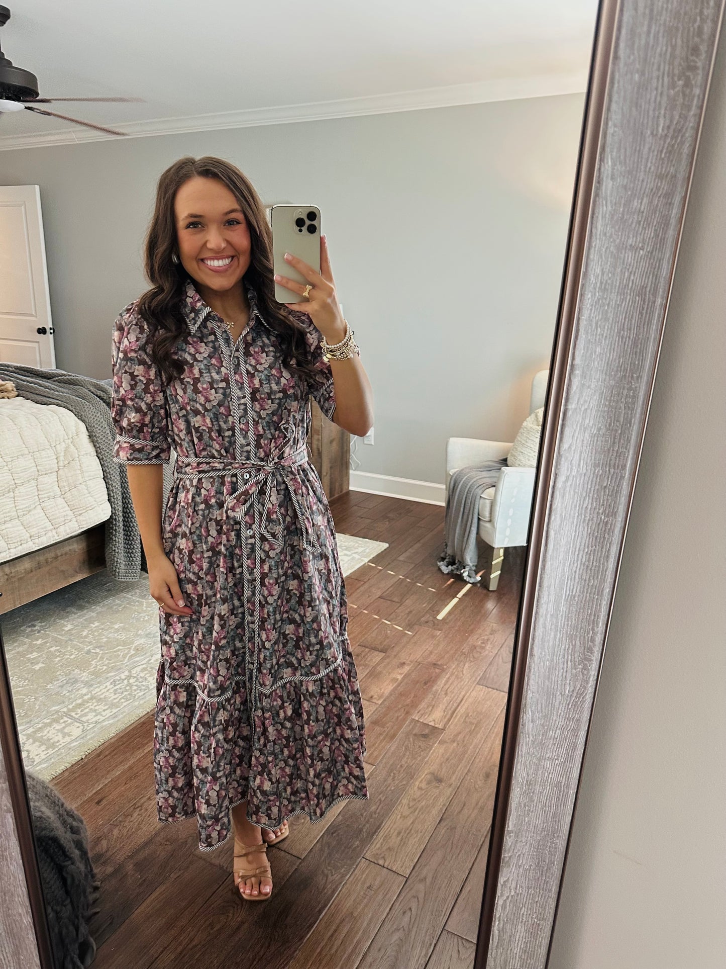 The Quinn Brown Floral Midi Dress