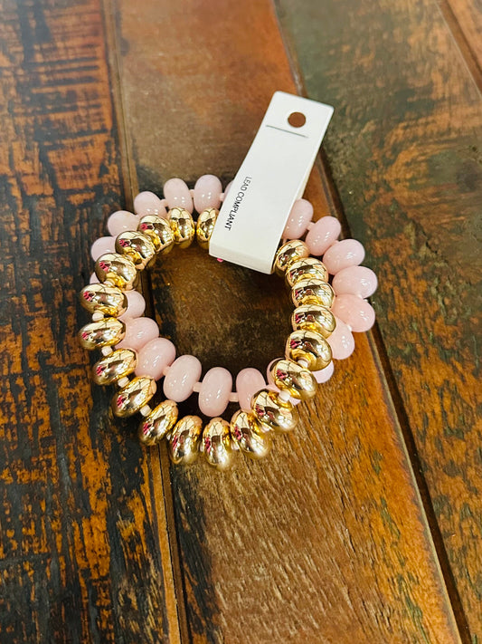 Pink + Gold Chunky Marble Bracelet Set