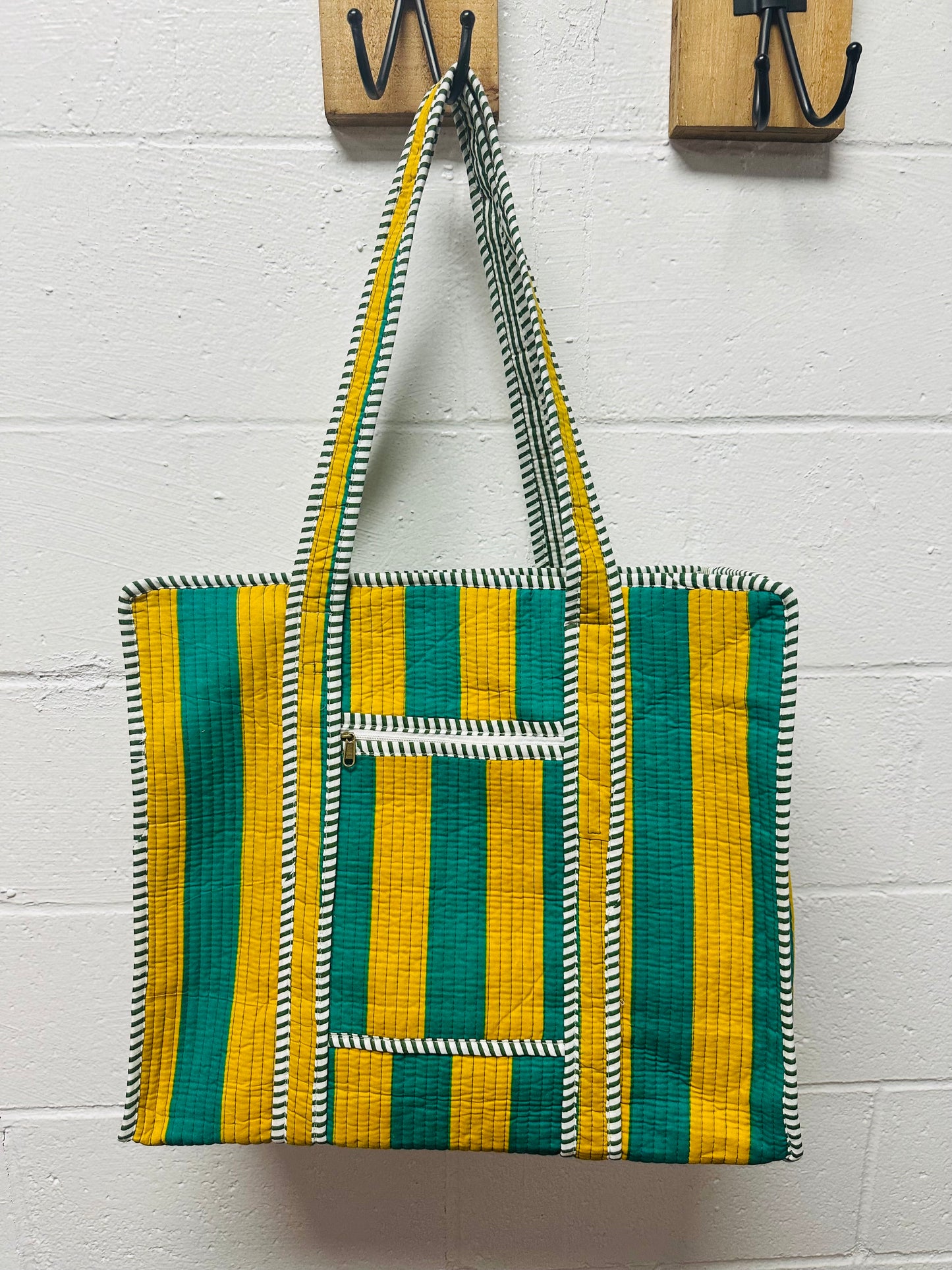 The Green + Orange Striped Quilted Tote Bag